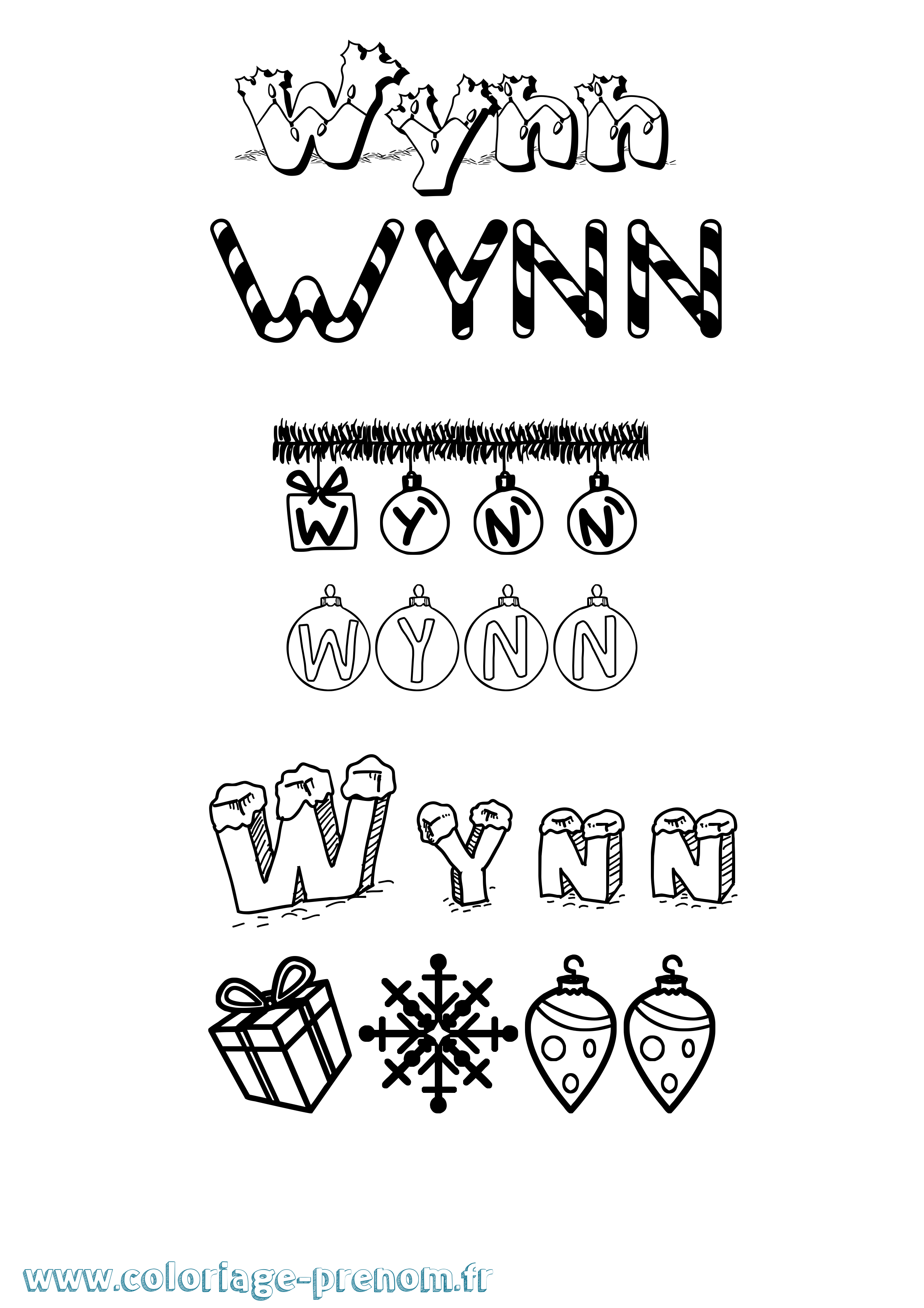 Coloriage Wynn Noël Coloriage prénom Wynn Noël