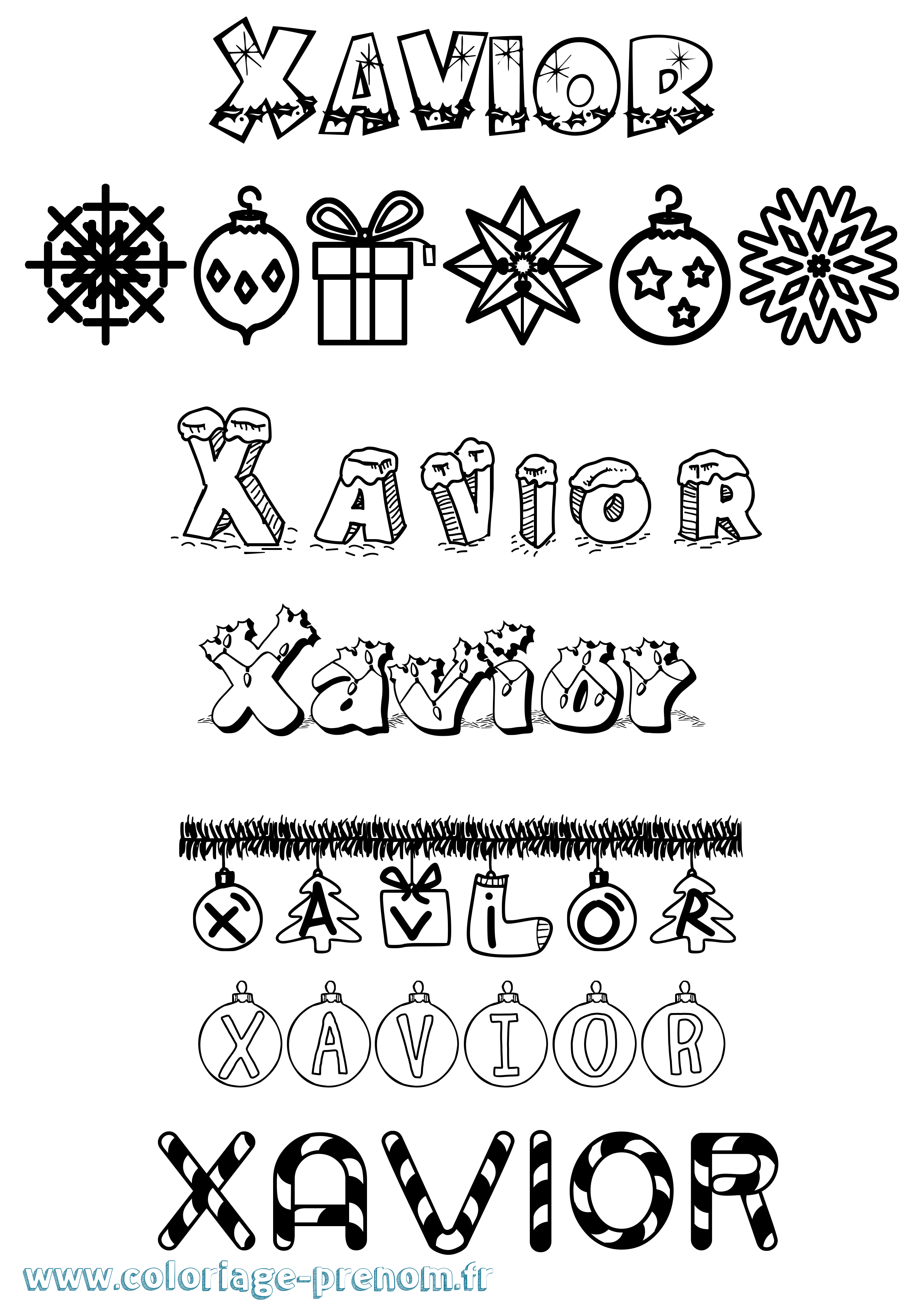 Coloriage Xavior Noël Coloriage prénom Xavior Noël