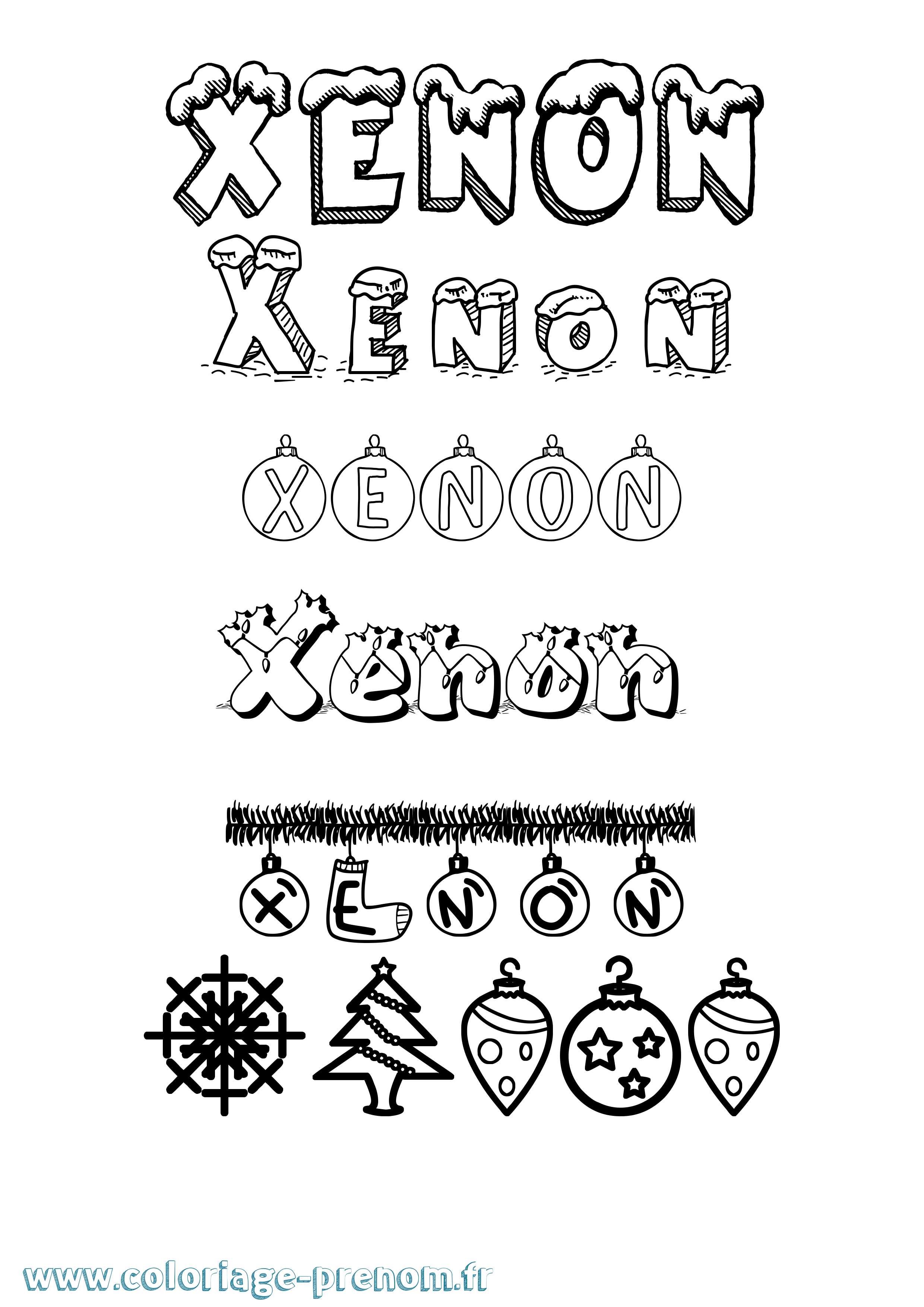 Coloriage Xenon Noël Coloriage prénom Xenon Noël