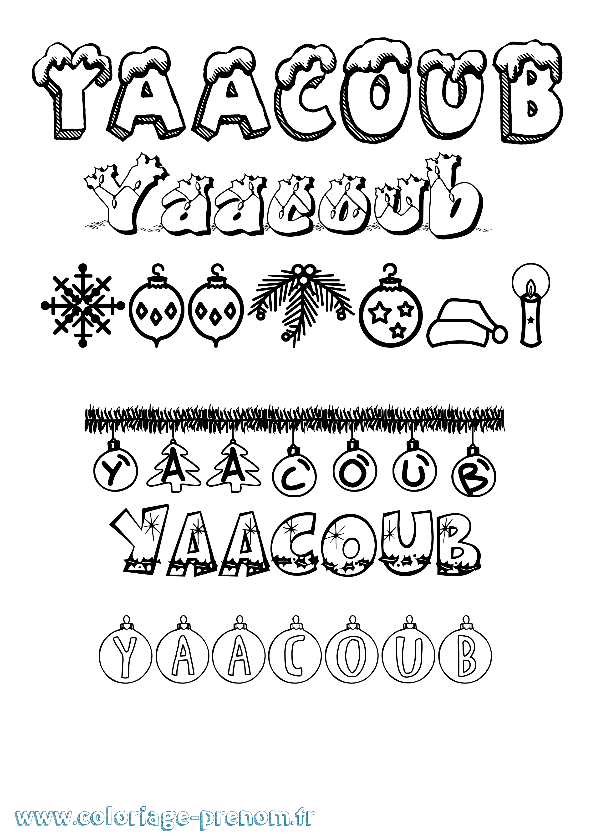 Coloriage Yaacoub Noël Coloriage prénom Yaacoub Noël