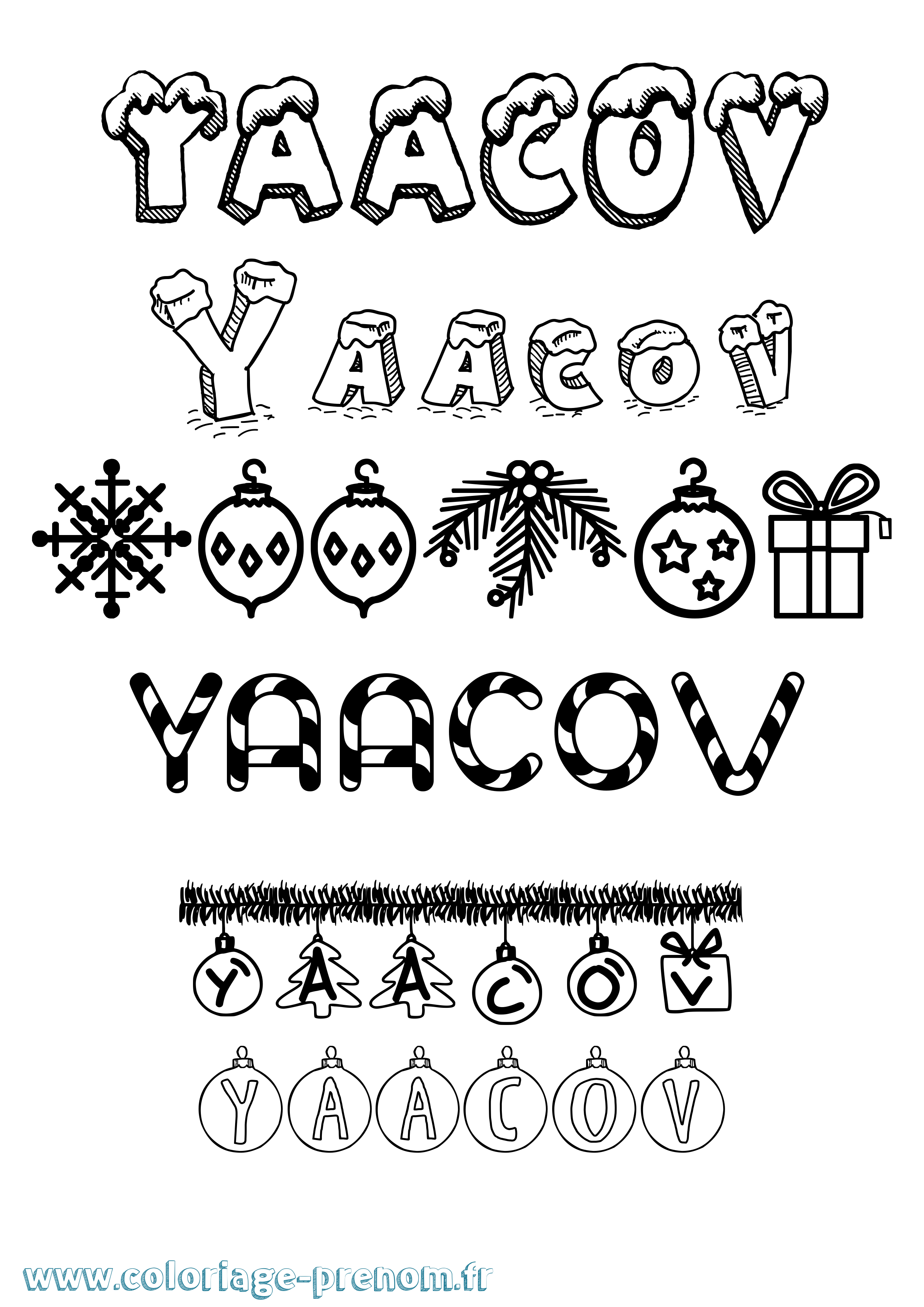 Coloriage Yaacov Noël Coloriage prénom Yaacov Noël