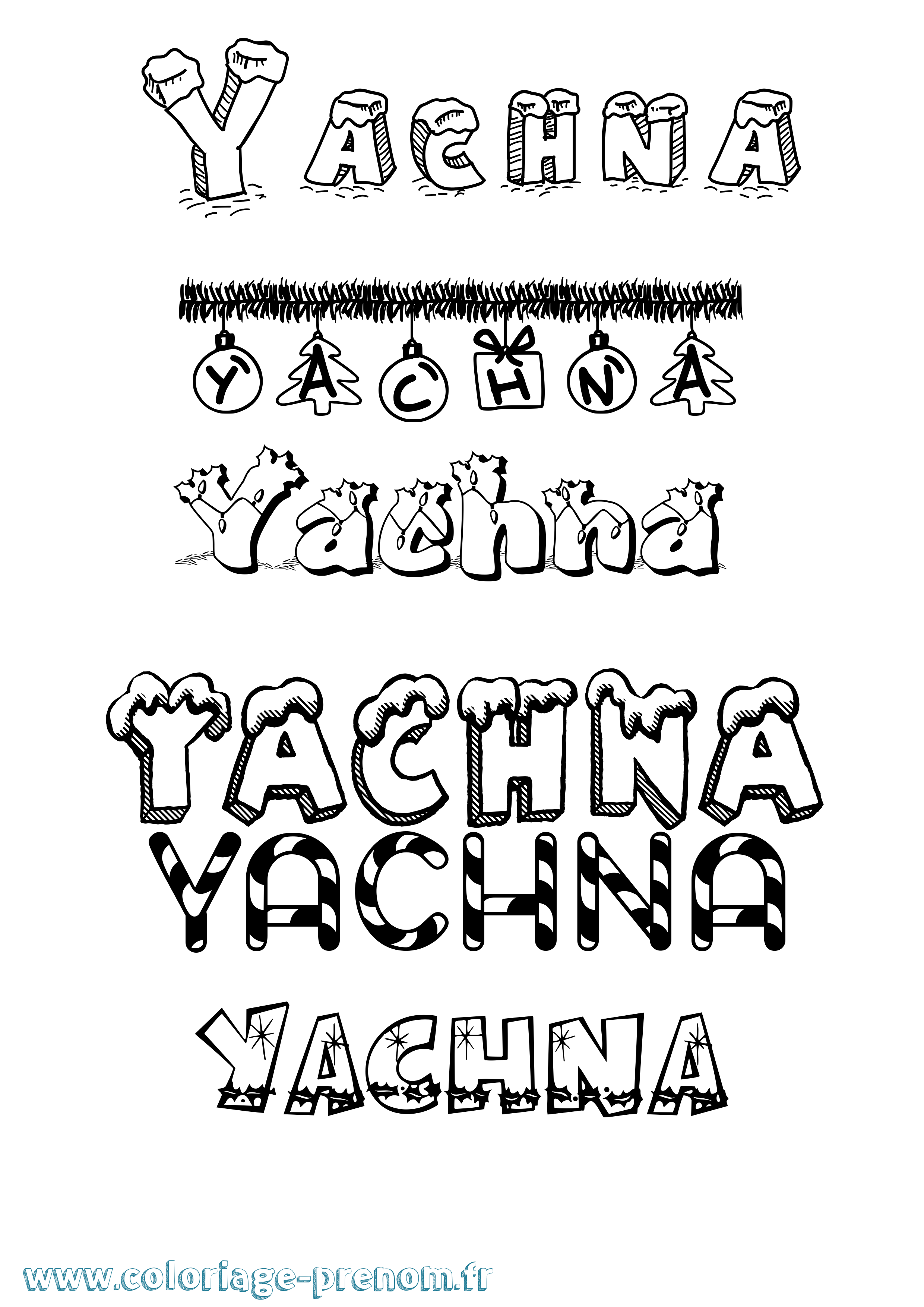 Coloriage Yachna Noël Coloriage prénom Yachna Noël