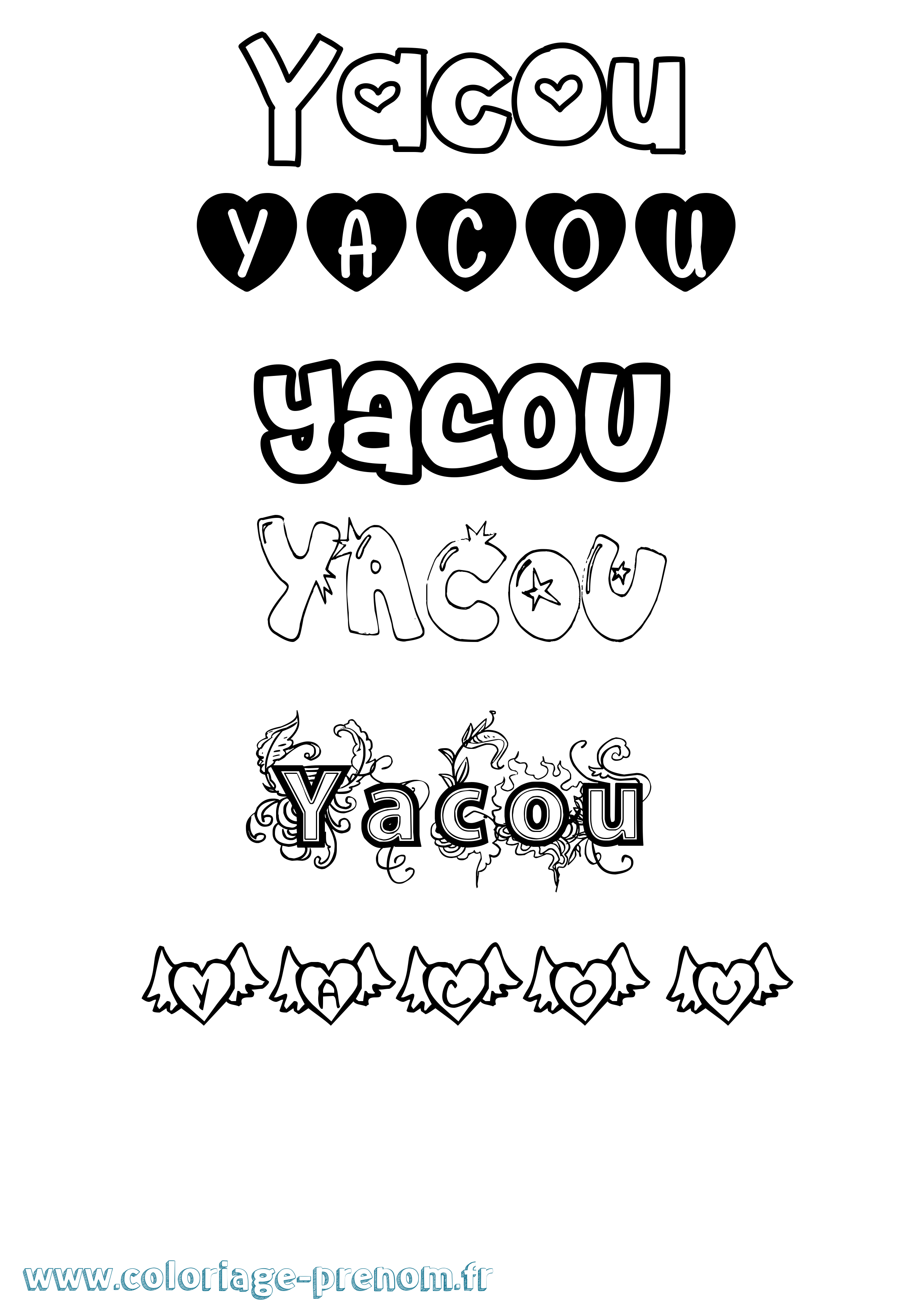 Coloriage Yacou Girly Coloriage prénom Yacou Girly