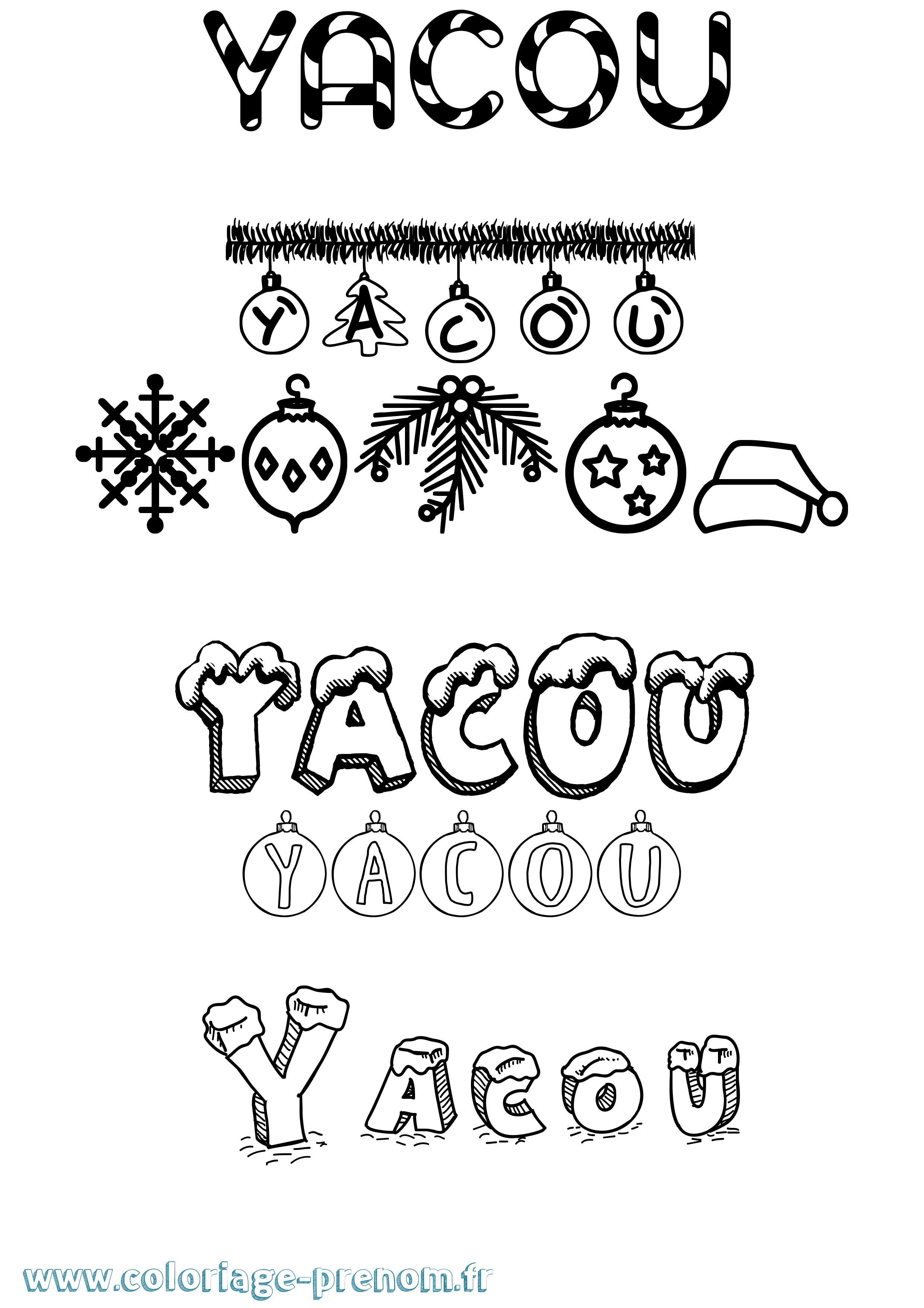 Coloriage Yacou Noël Coloriage prénom Yacou Noël