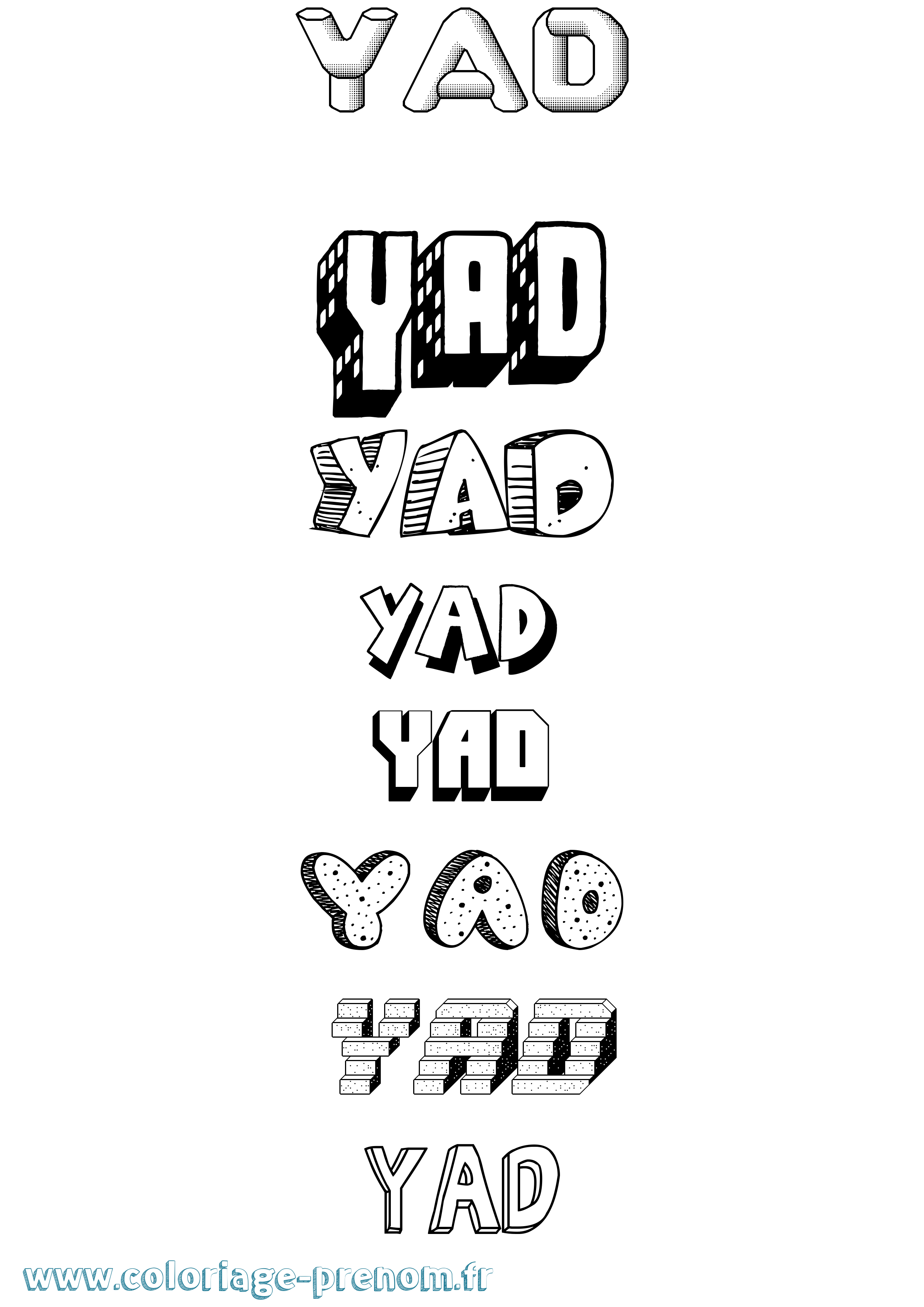 Coloriage Yad Effet 3D Coloriage prénom Yad Effet 3D
