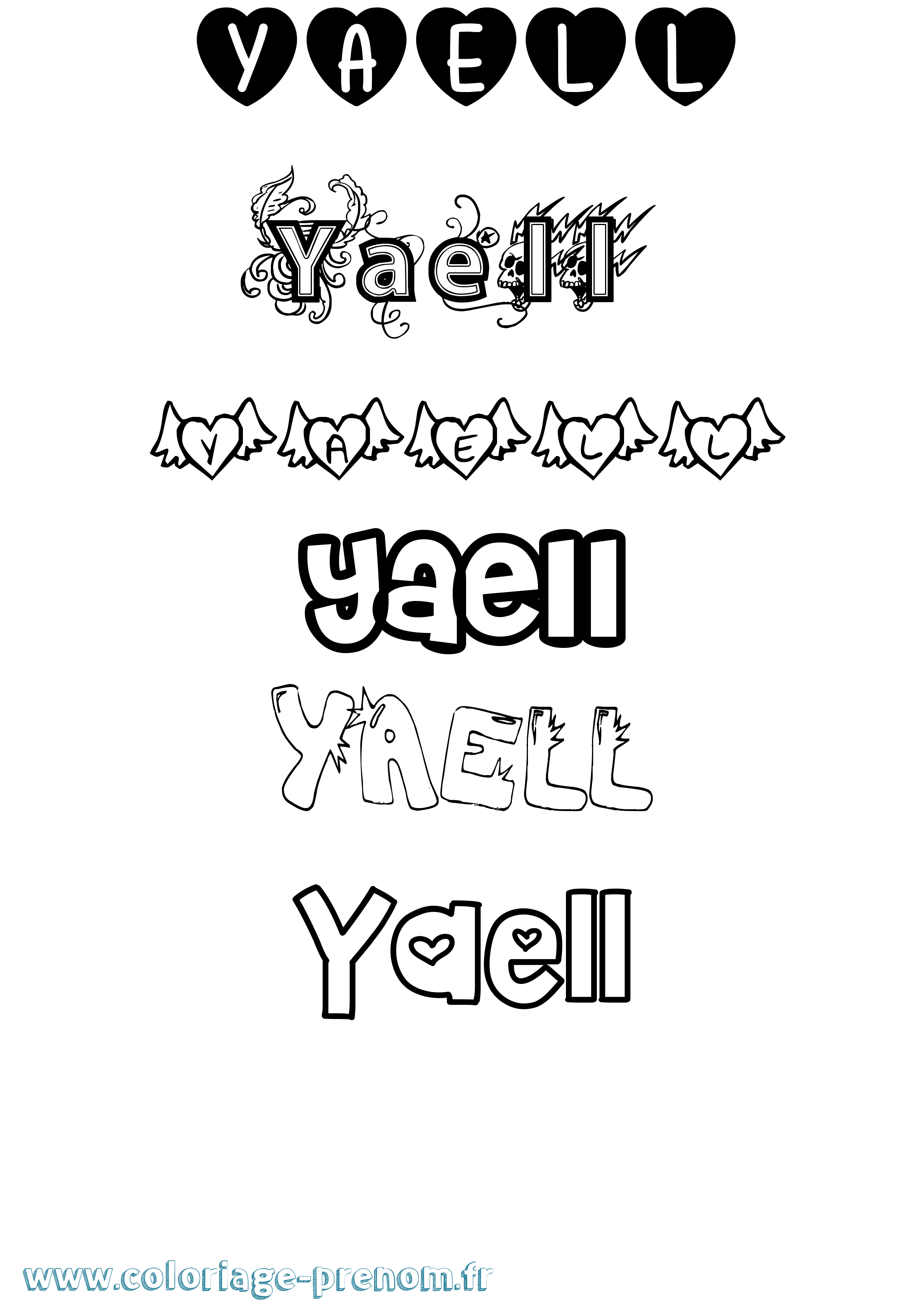 Coloriage Yaell Girly Coloriage prénom Yaell Girly