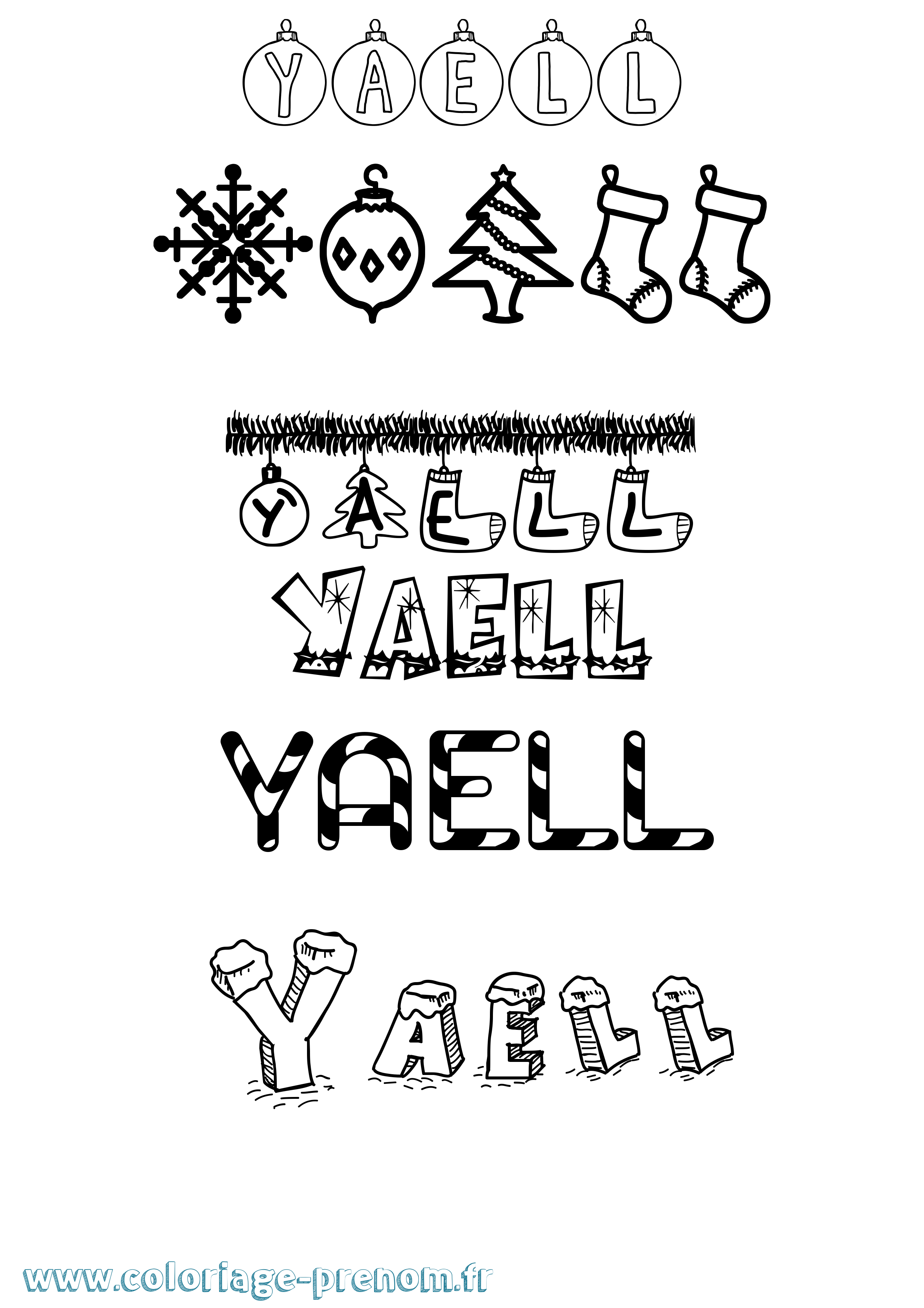 Coloriage Yaell Noël Coloriage prénom Yaell Noël