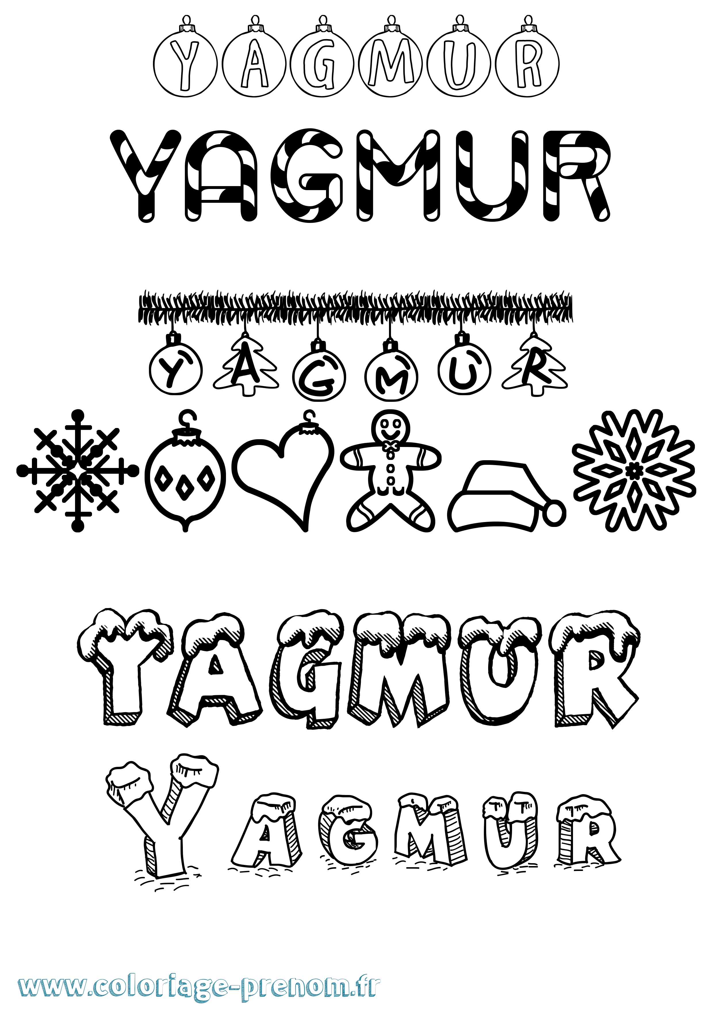 Coloriage Yagmur Noël Coloriage prénom Yagmur Noël