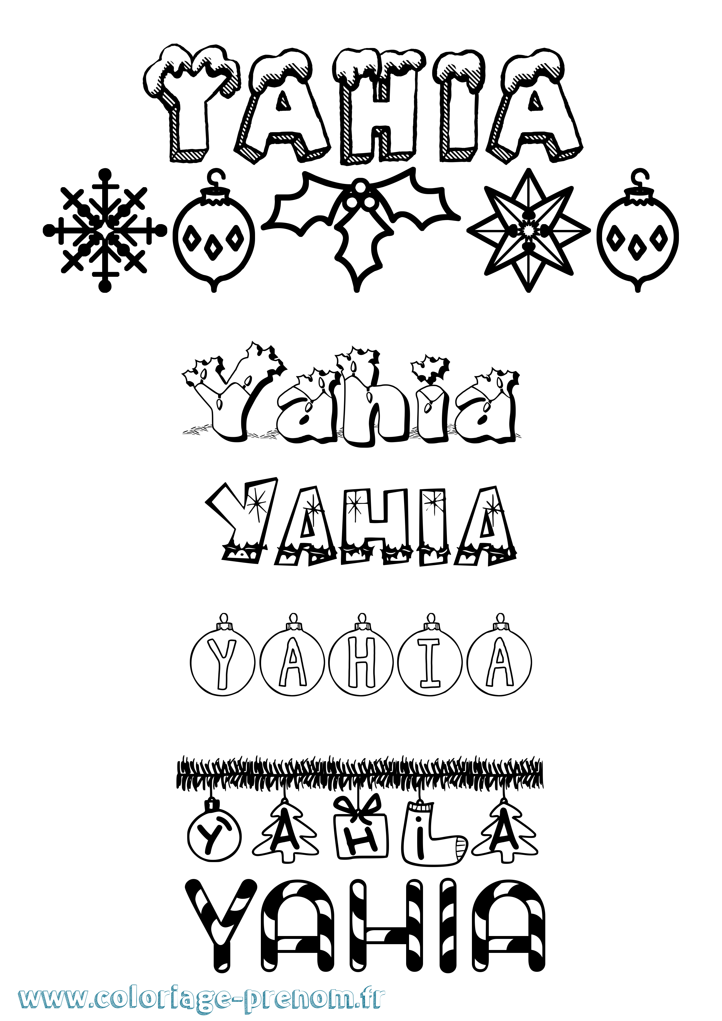 Coloriage Yahia Noël Coloriage prénom Yahia Noël