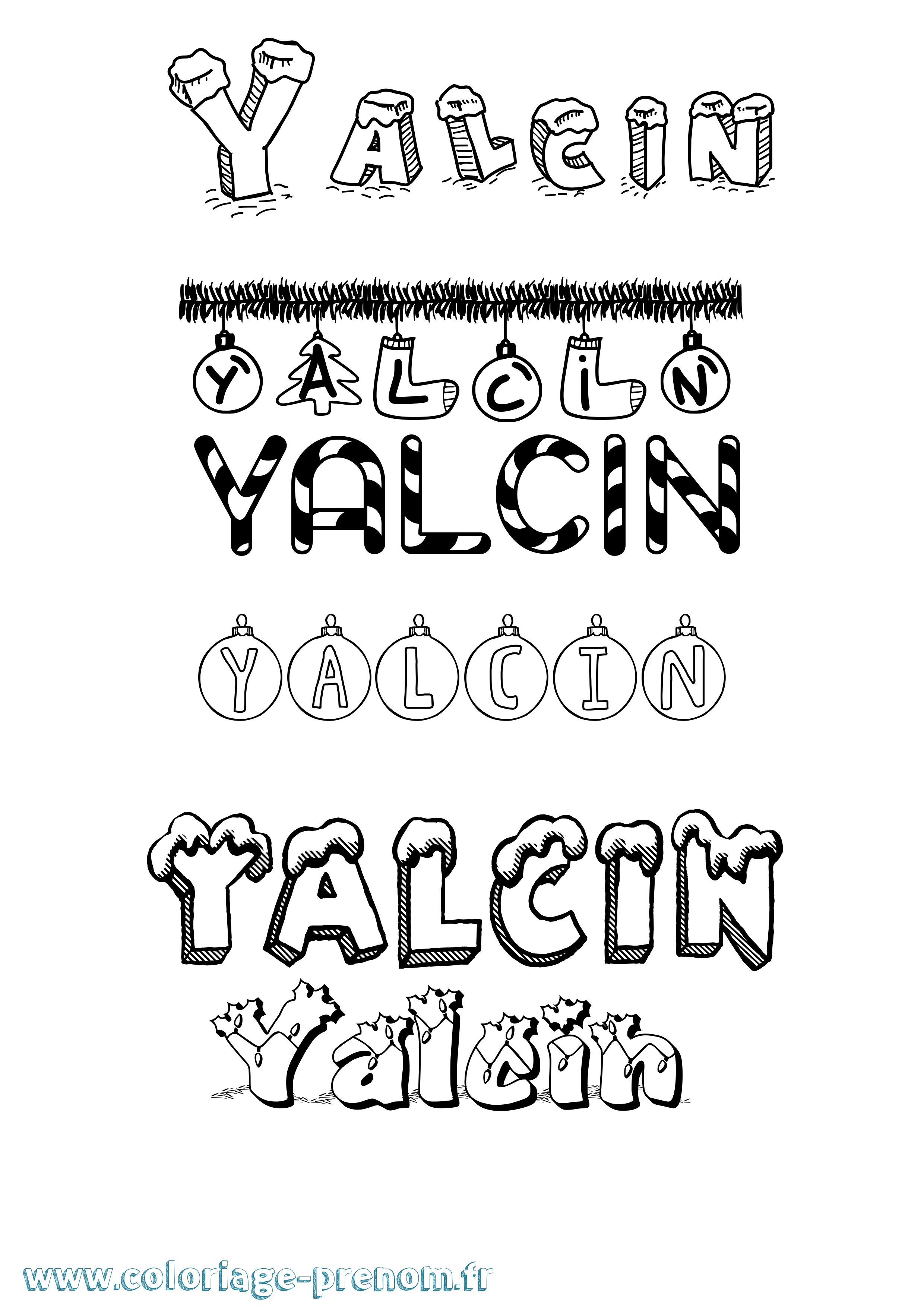 Coloriage Yalcin Noël Coloriage prénom Yalcin Noël