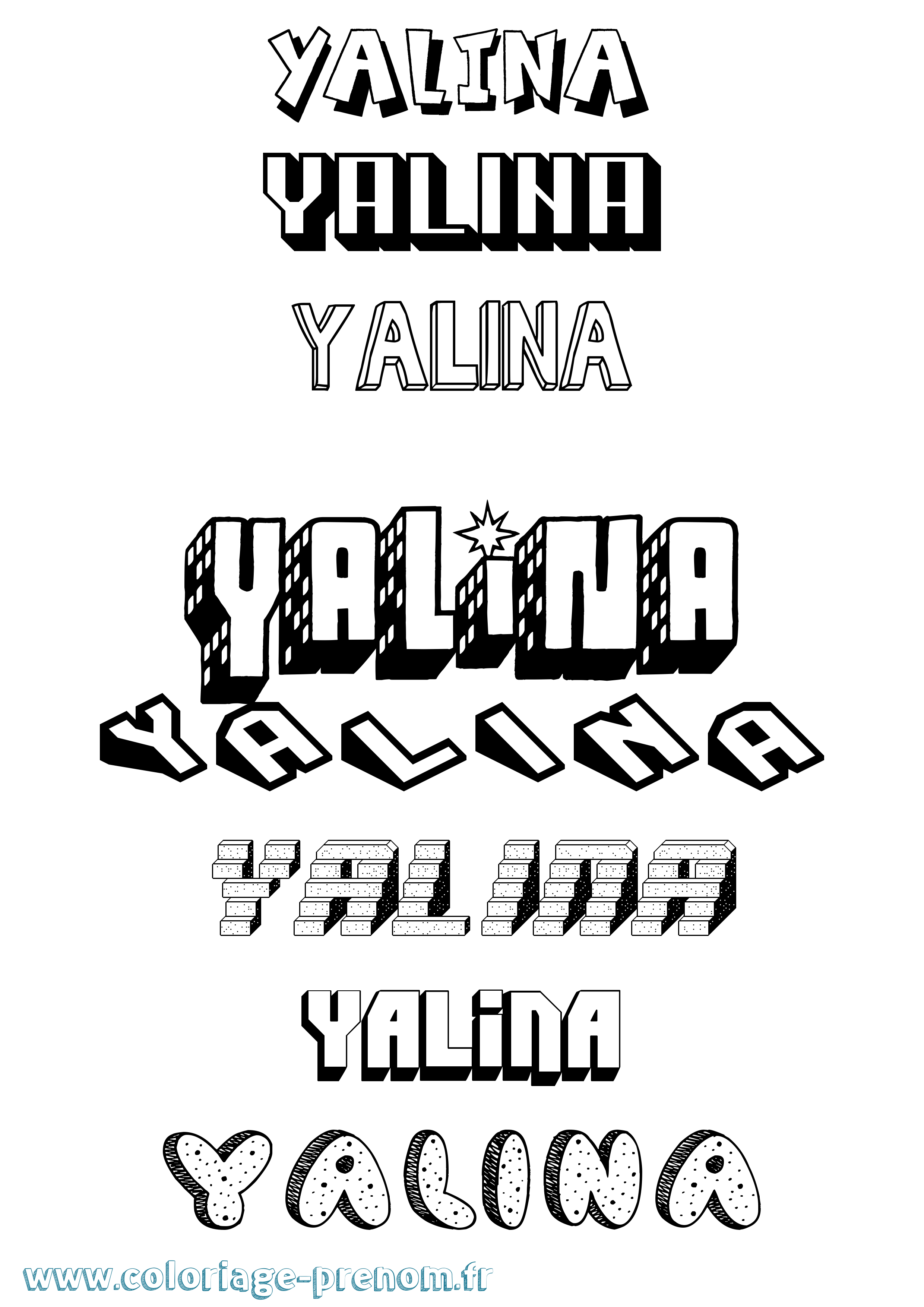 Coloriage Yalina Effet 3D Coloriage prénom Yalina Effet 3D
