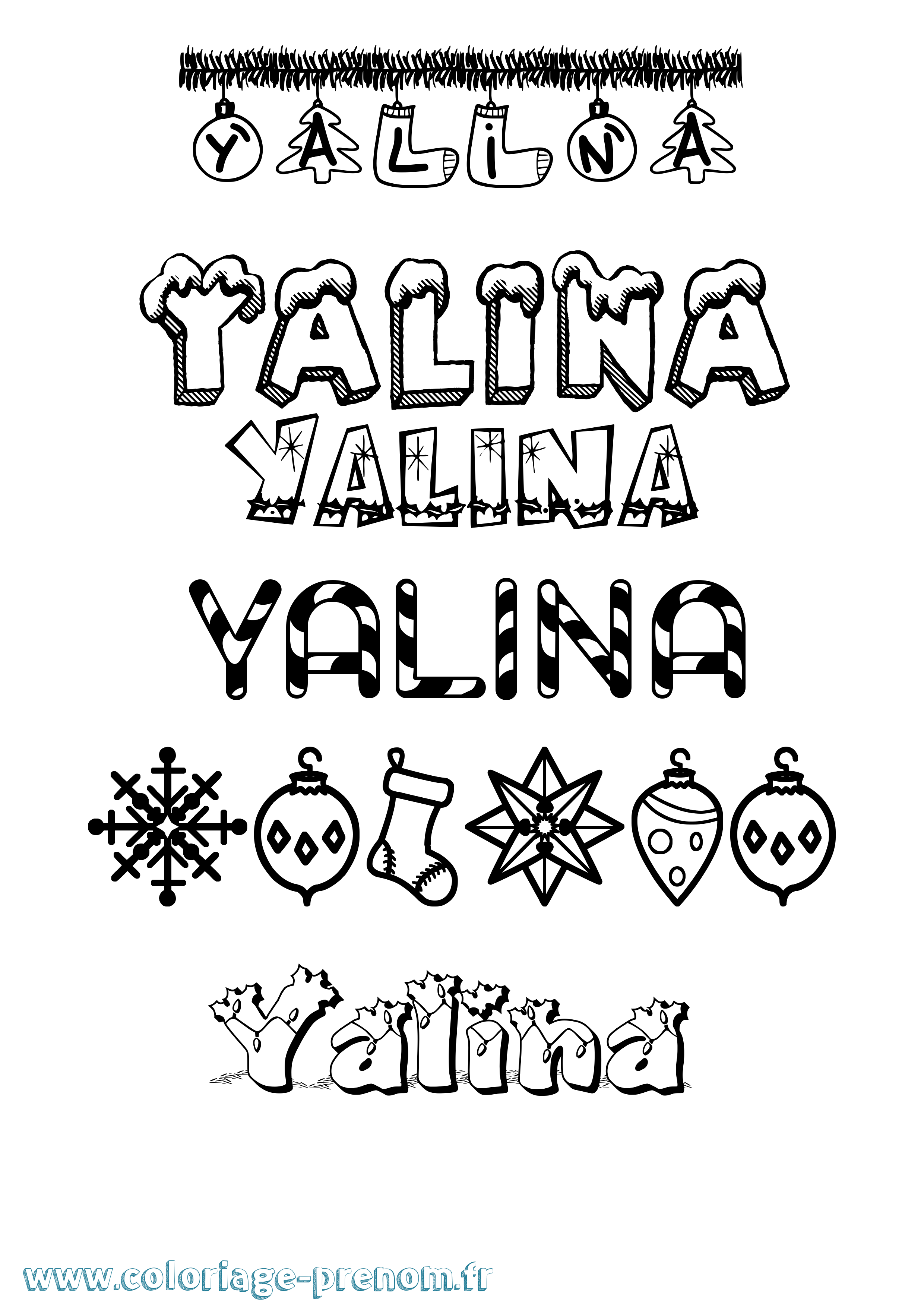 Coloriage Yalina Noël Coloriage prénom Yalina Noël