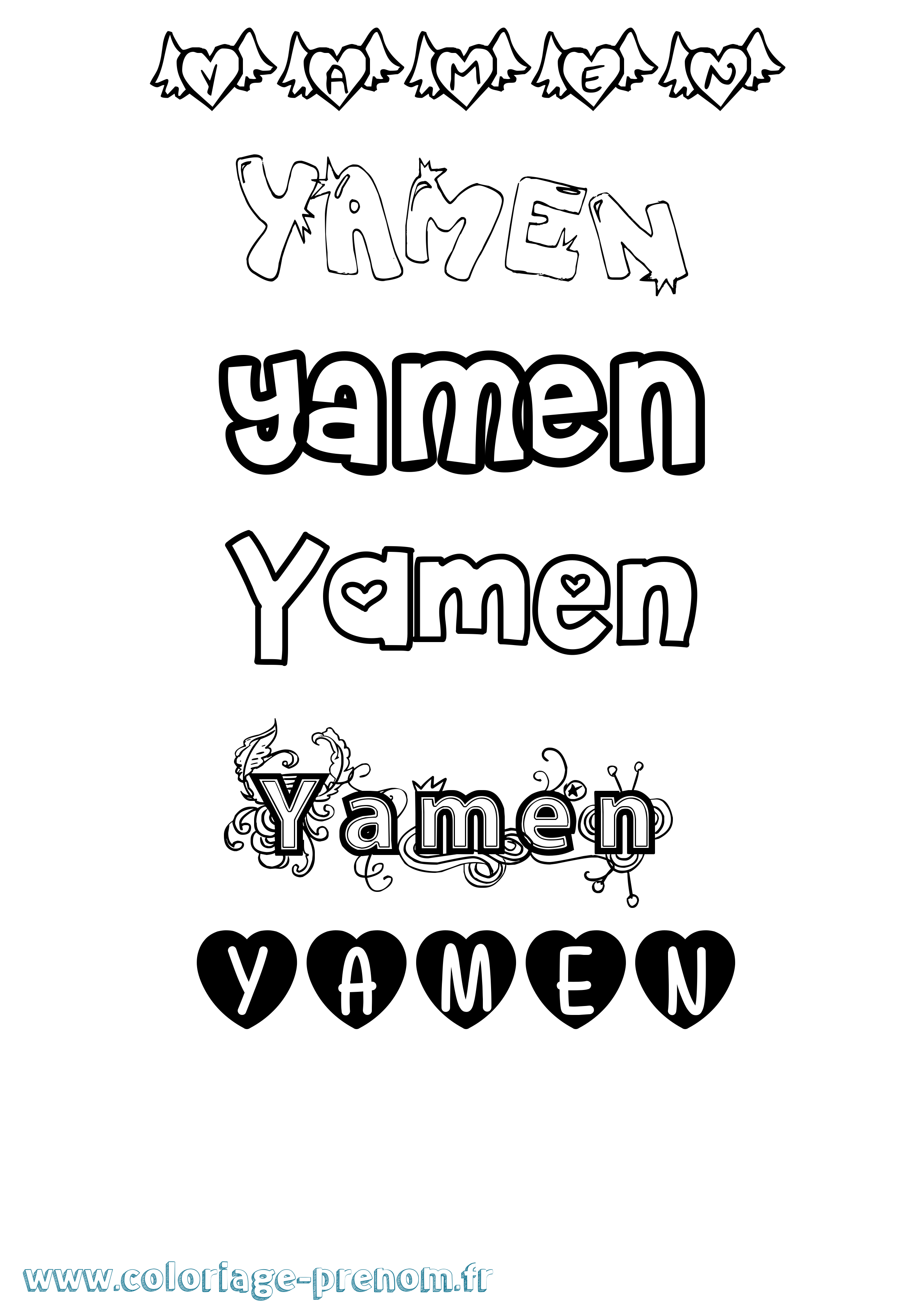 Coloriage Yamen Girly Coloriage prénom Yamen Girly