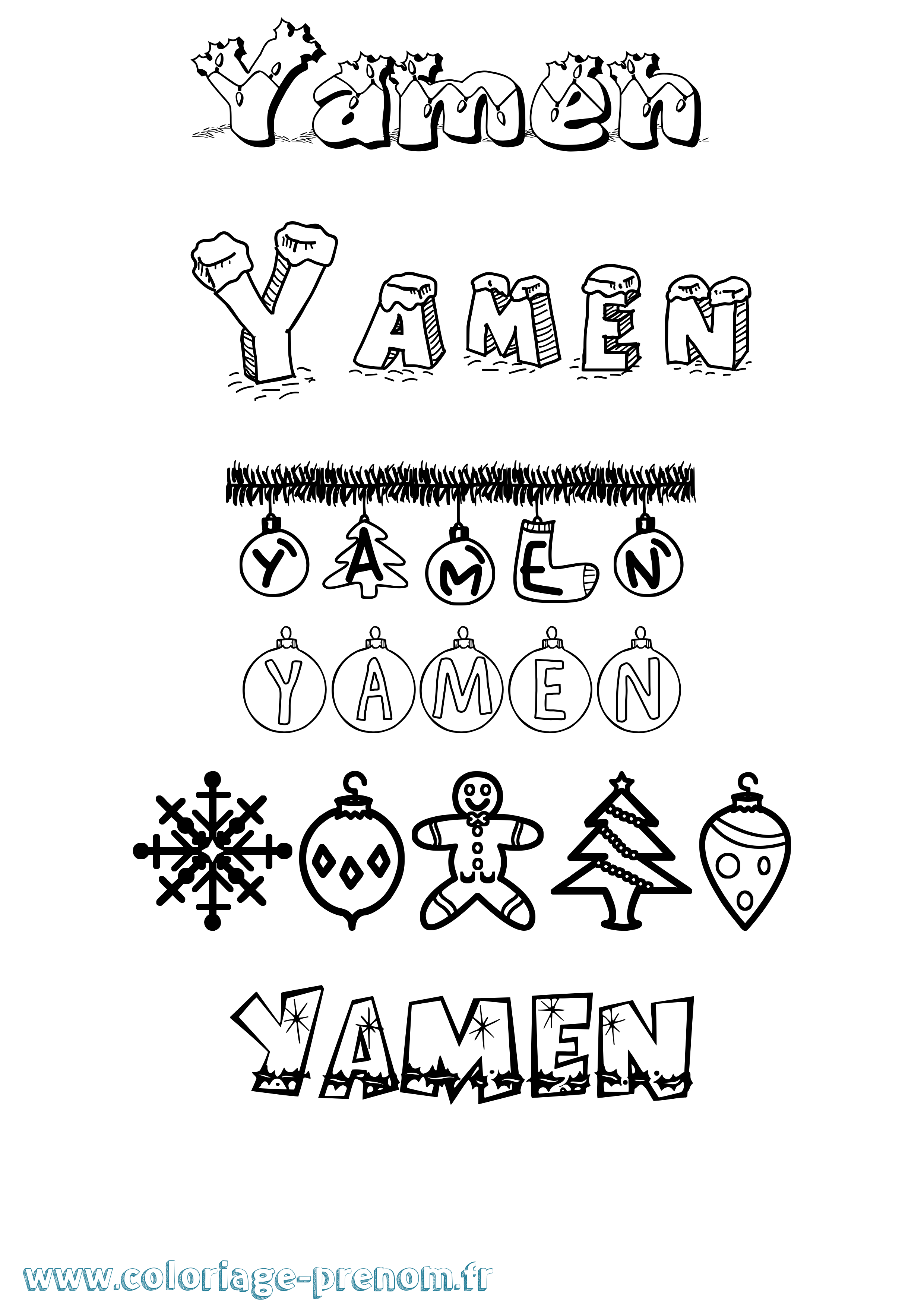 Coloriage Yamen Noël Coloriage prénom Yamen Noël