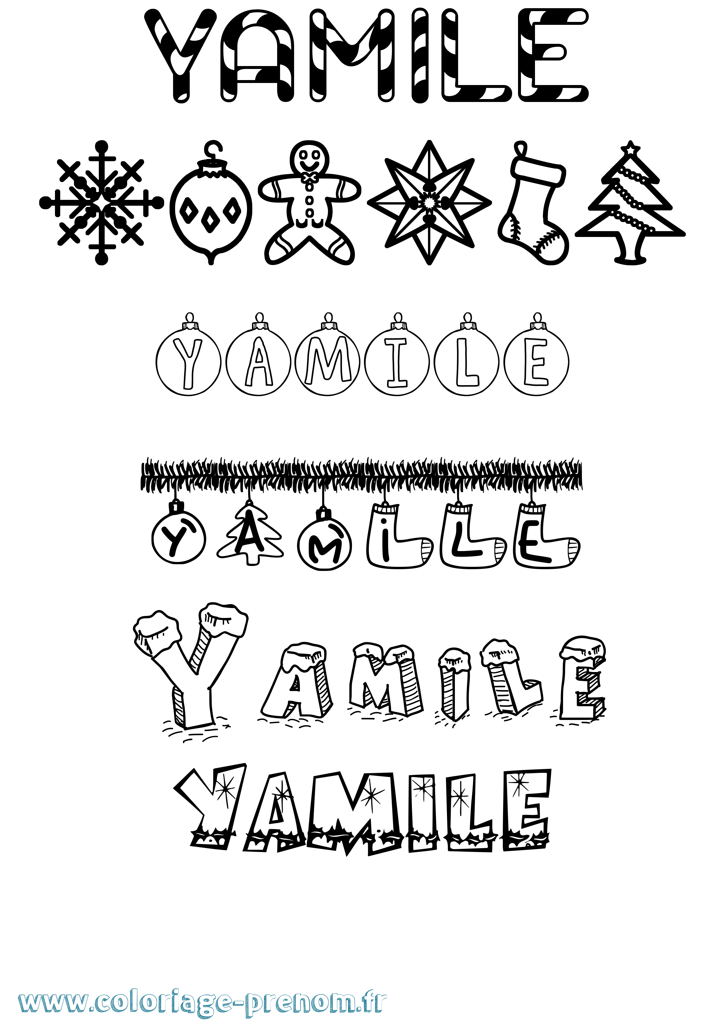 Coloriage Yamile Noël Coloriage prénom Yamile Noël