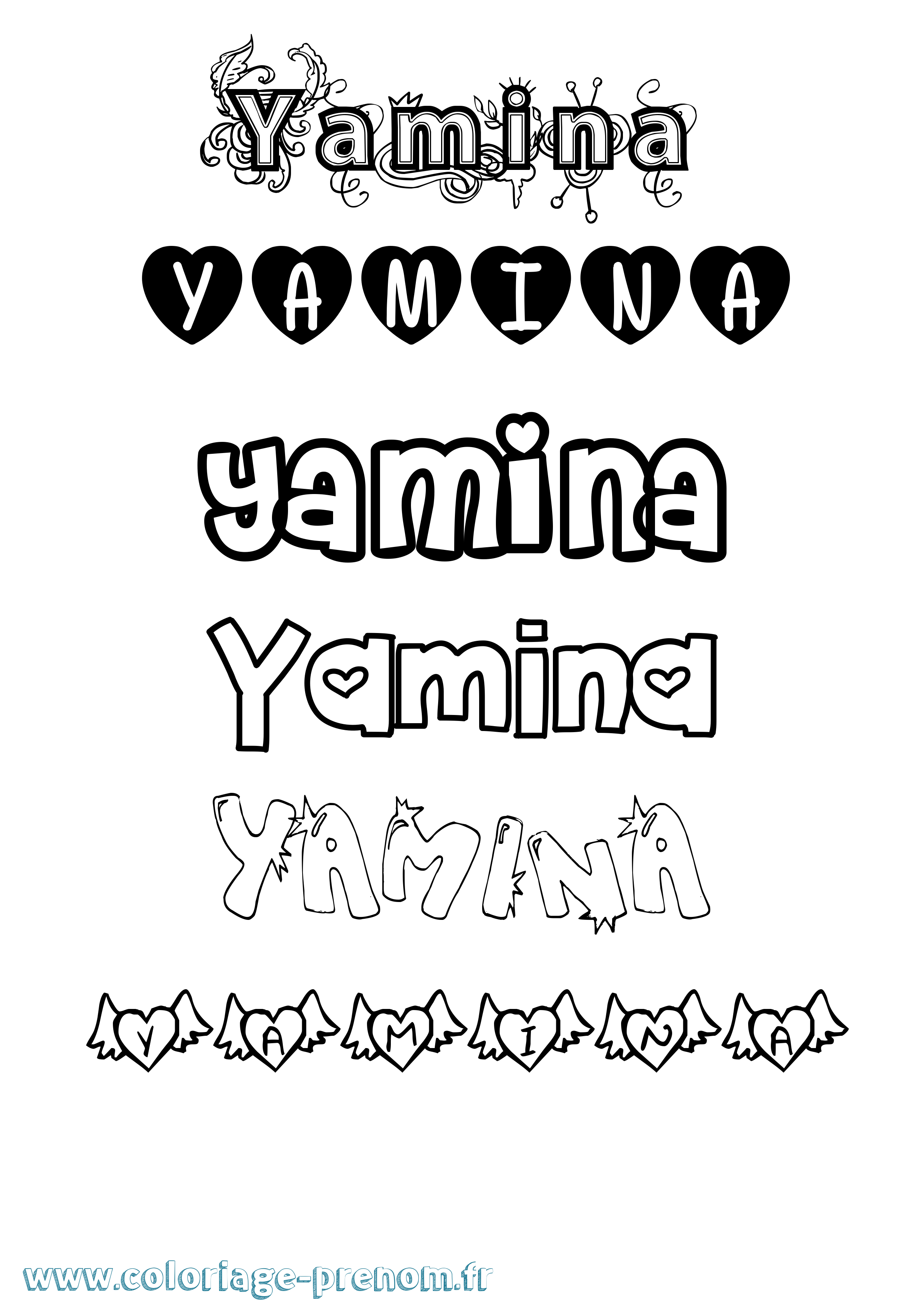 Coloriage Yamina Girly Coloriage prénom Yamina Girly