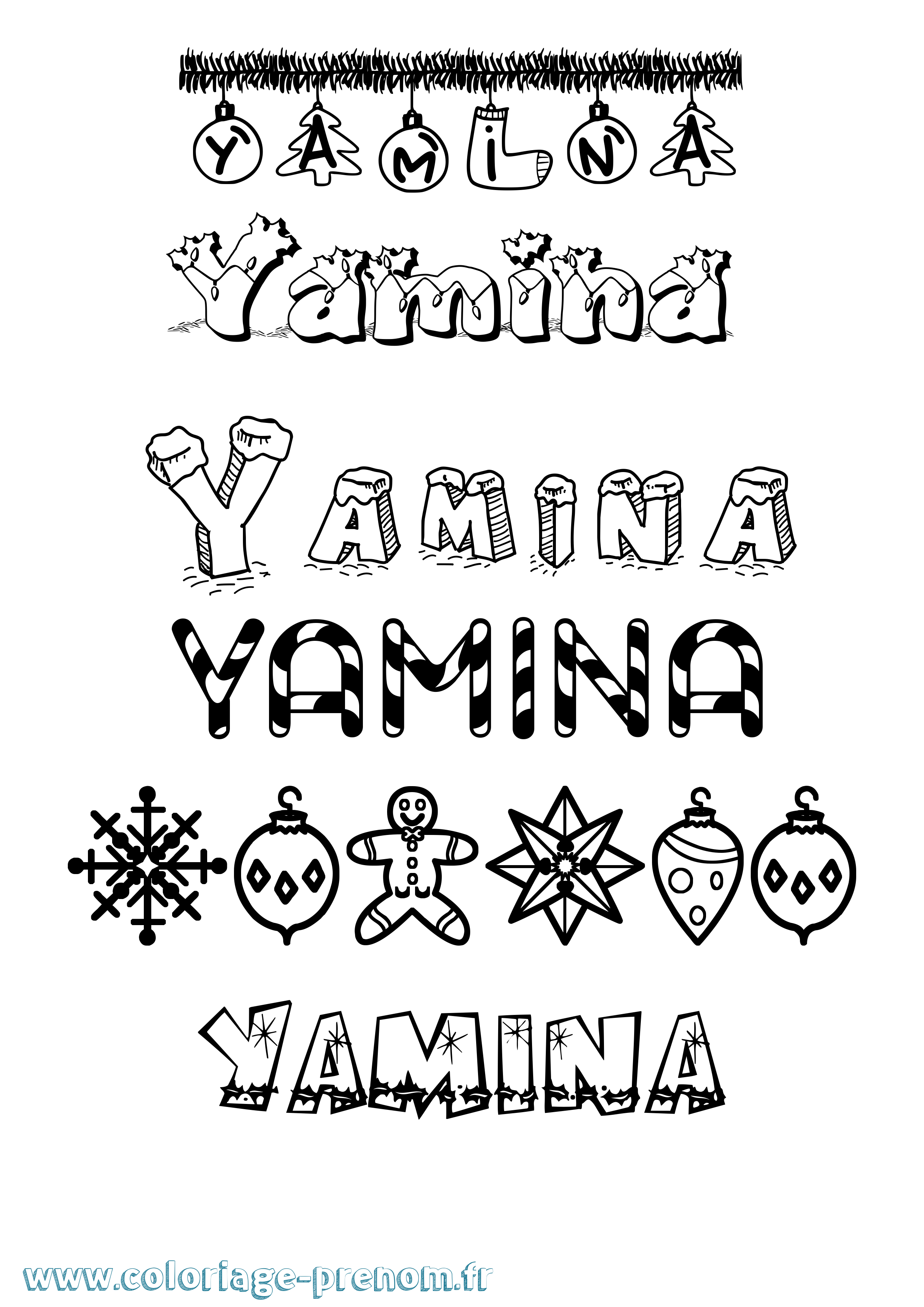 Coloriage Yamina Noël Coloriage prénom Yamina Noël