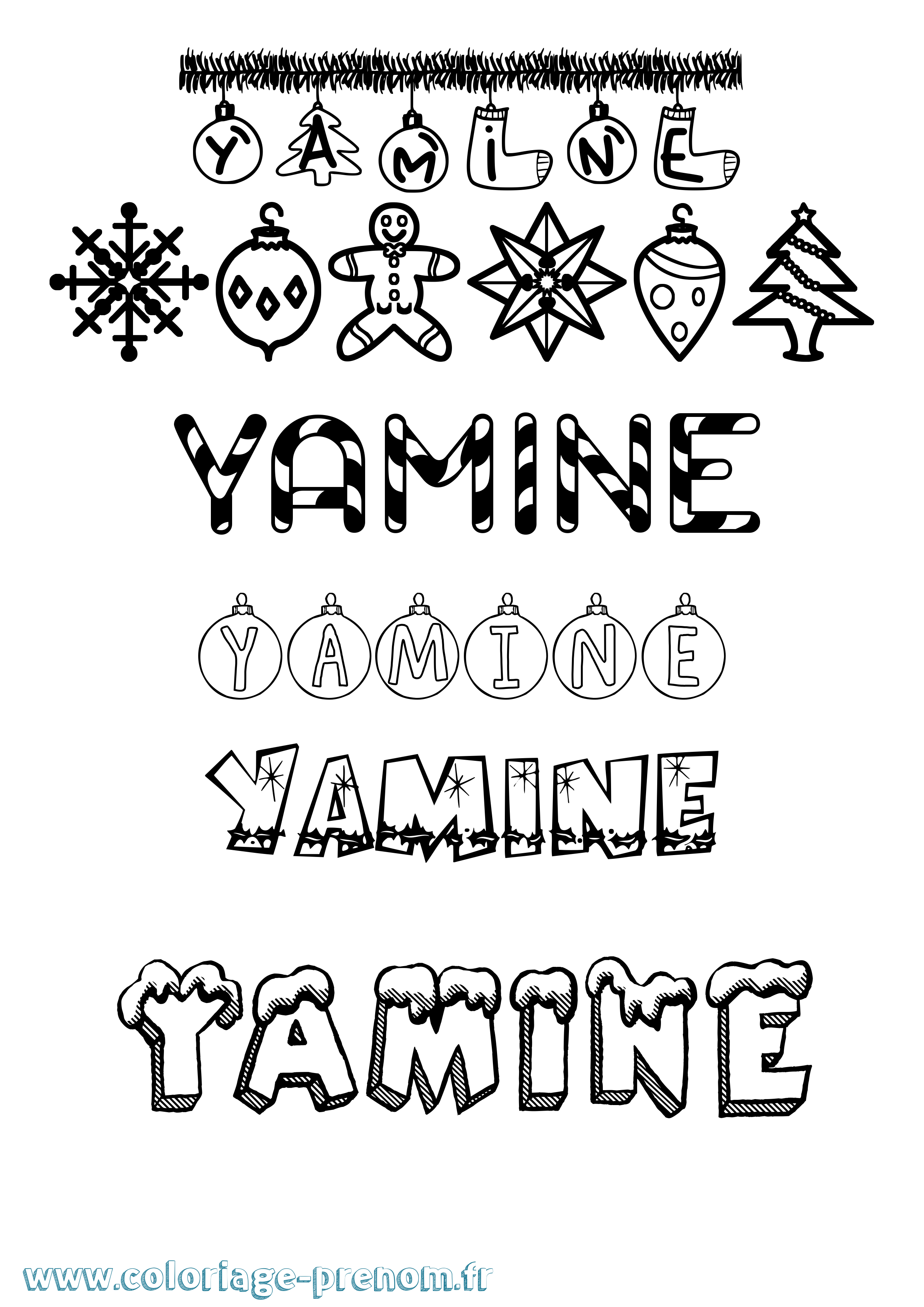 Coloriage Yamine Noël Coloriage prénom Yamine Noël