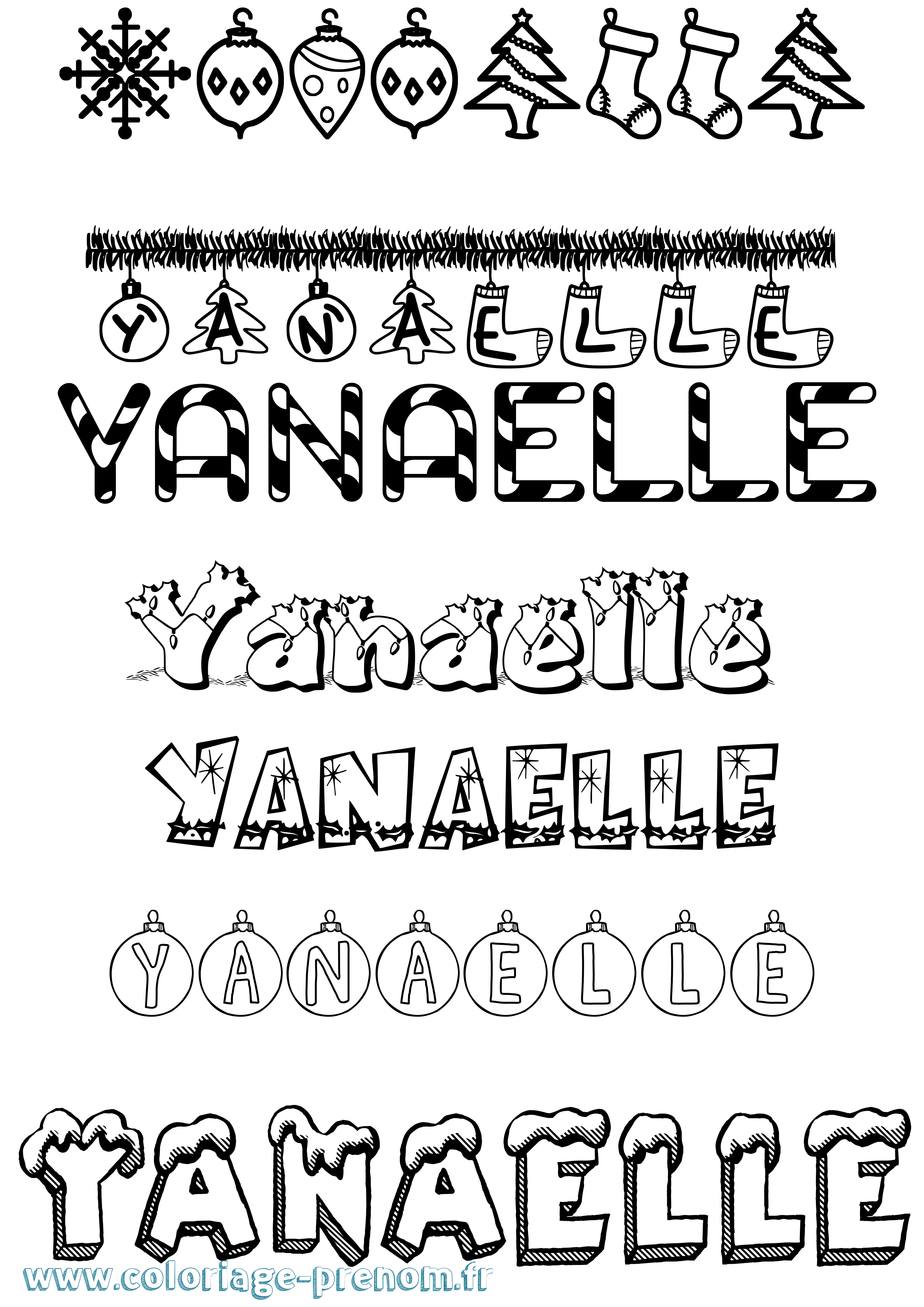Coloriage Yanaelle Noël Coloriage prénom Yanaelle Noël