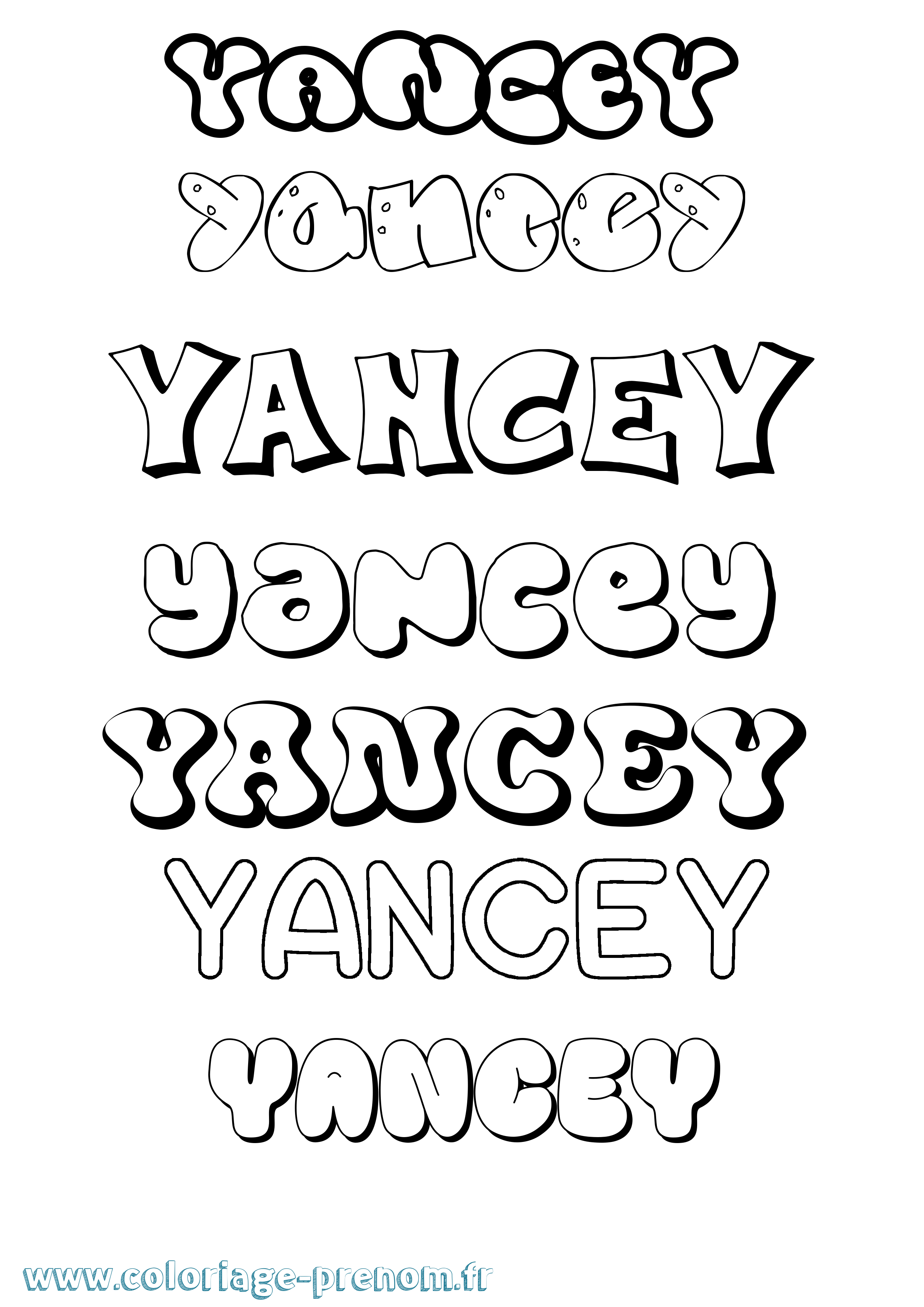 Coloriage Yancey Bubble Coloriage prénom Yancey Bubble