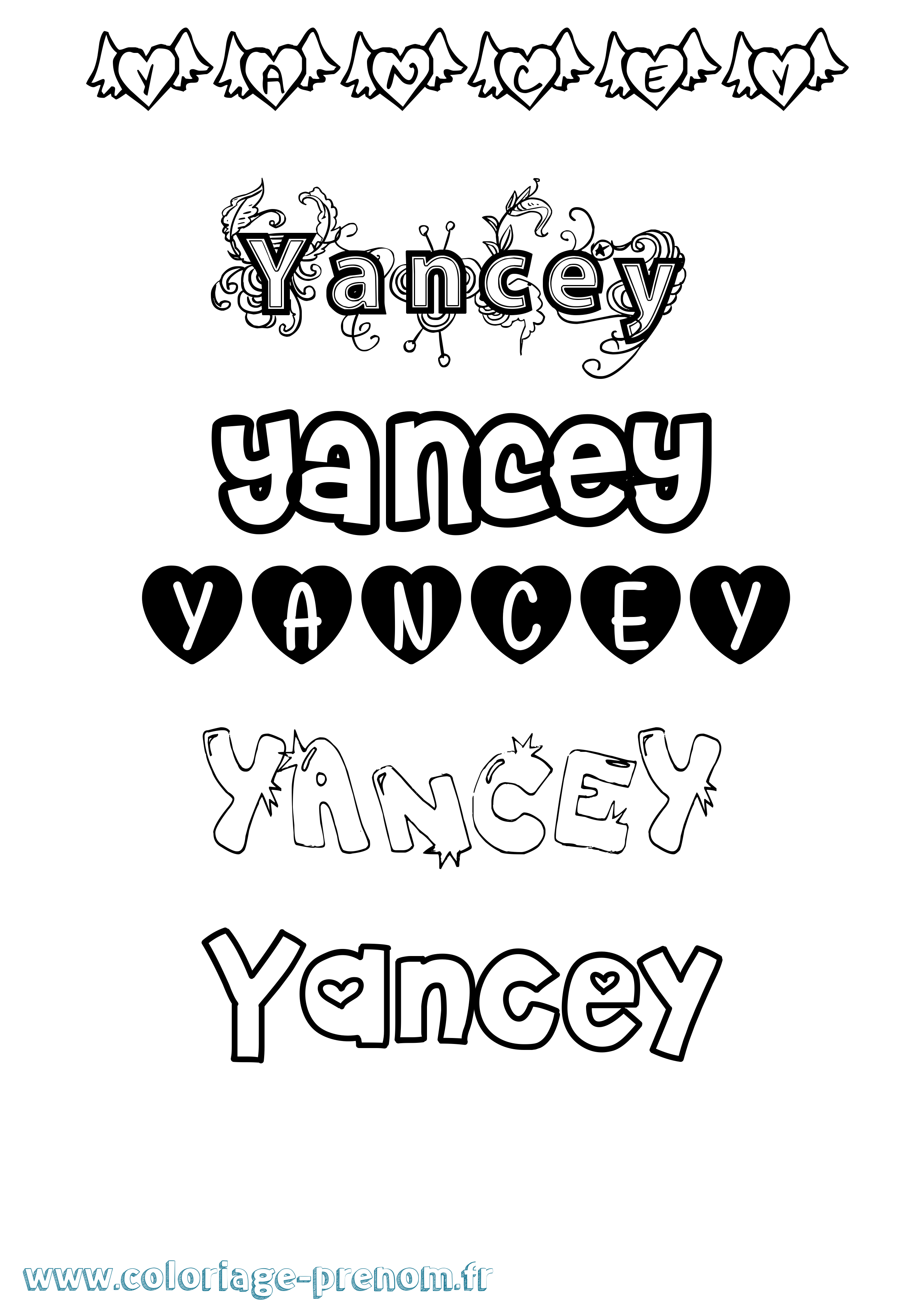 Coloriage Yancey Girly Coloriage prénom Yancey Girly