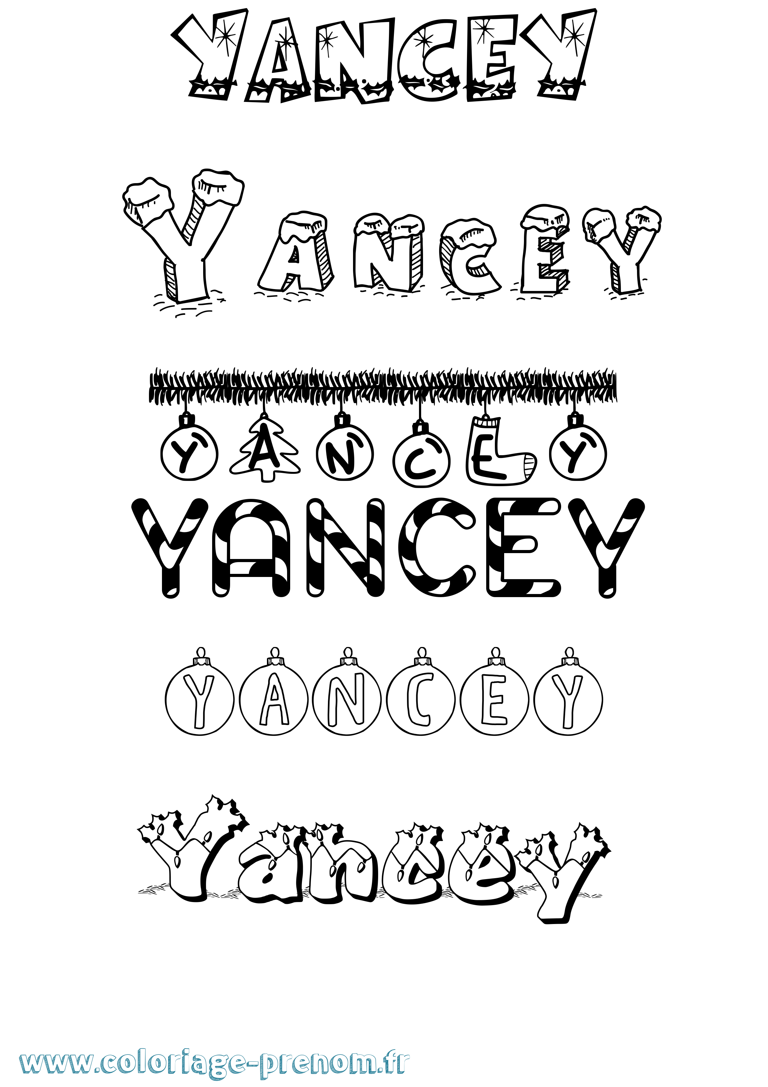 Coloriage Yancey Noël Coloriage prénom Yancey Noël