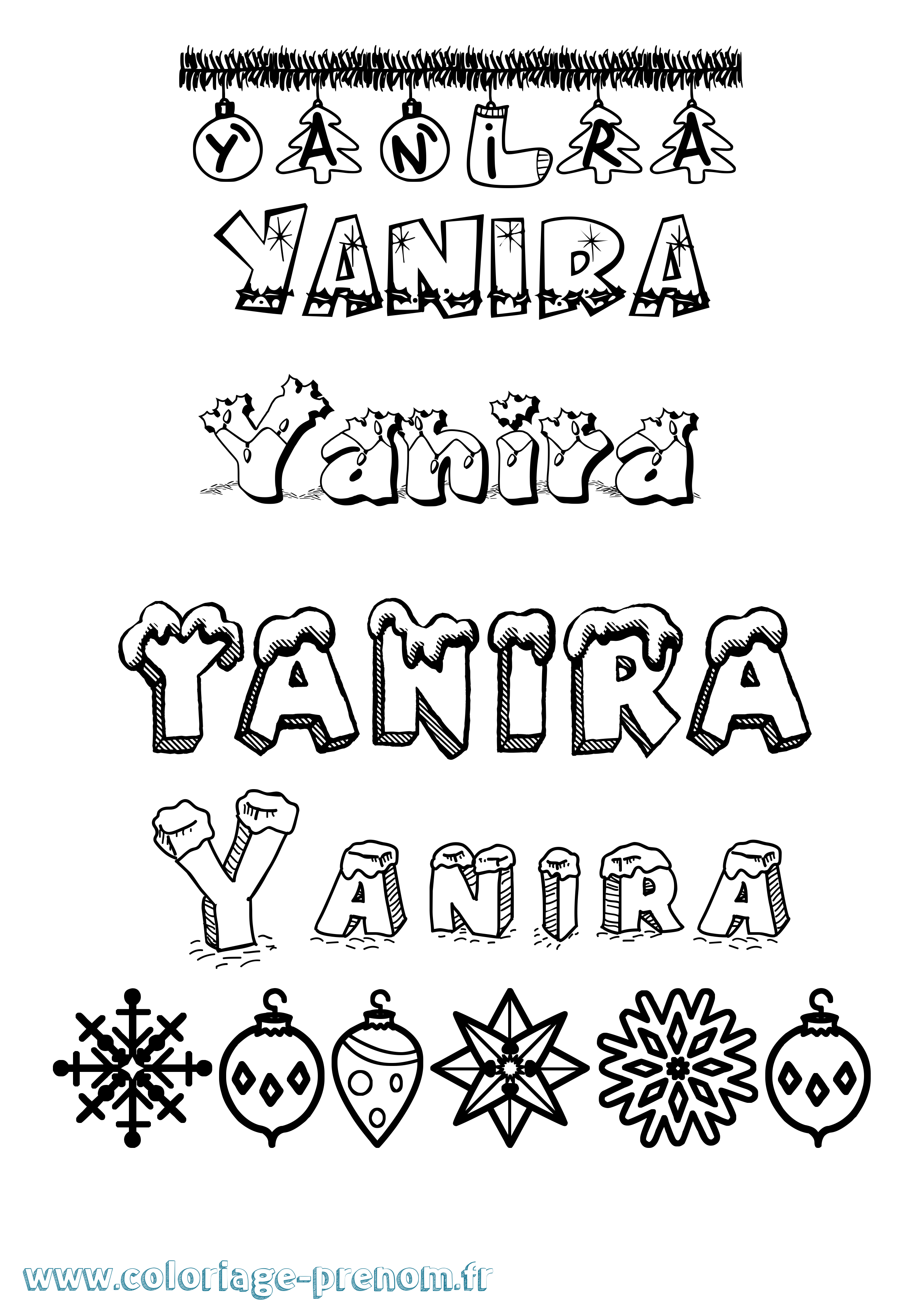 Coloriage Yanira Noël Coloriage prénom Yanira Noël