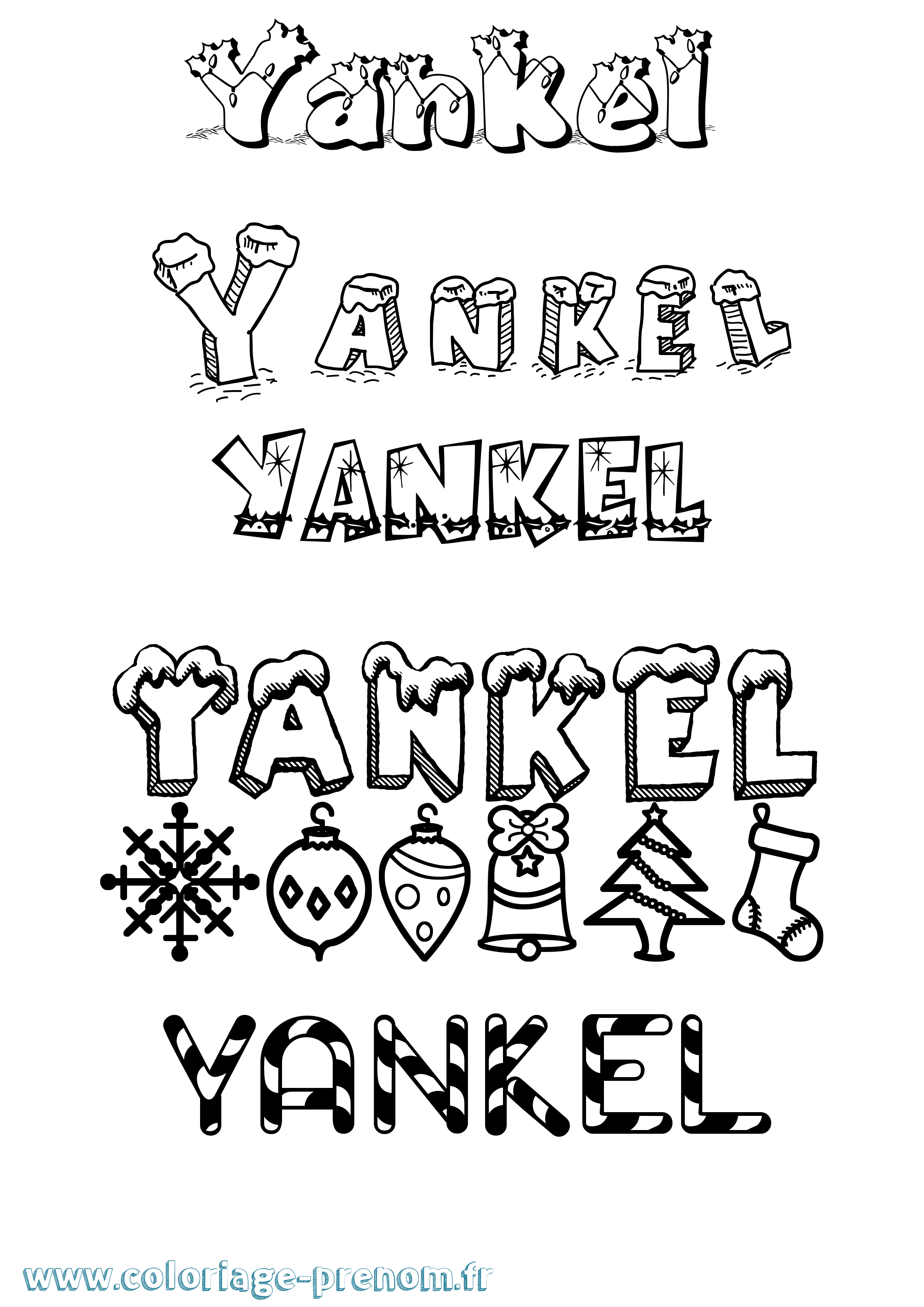 Coloriage Yankel Noël Coloriage prénom Yankel Noël