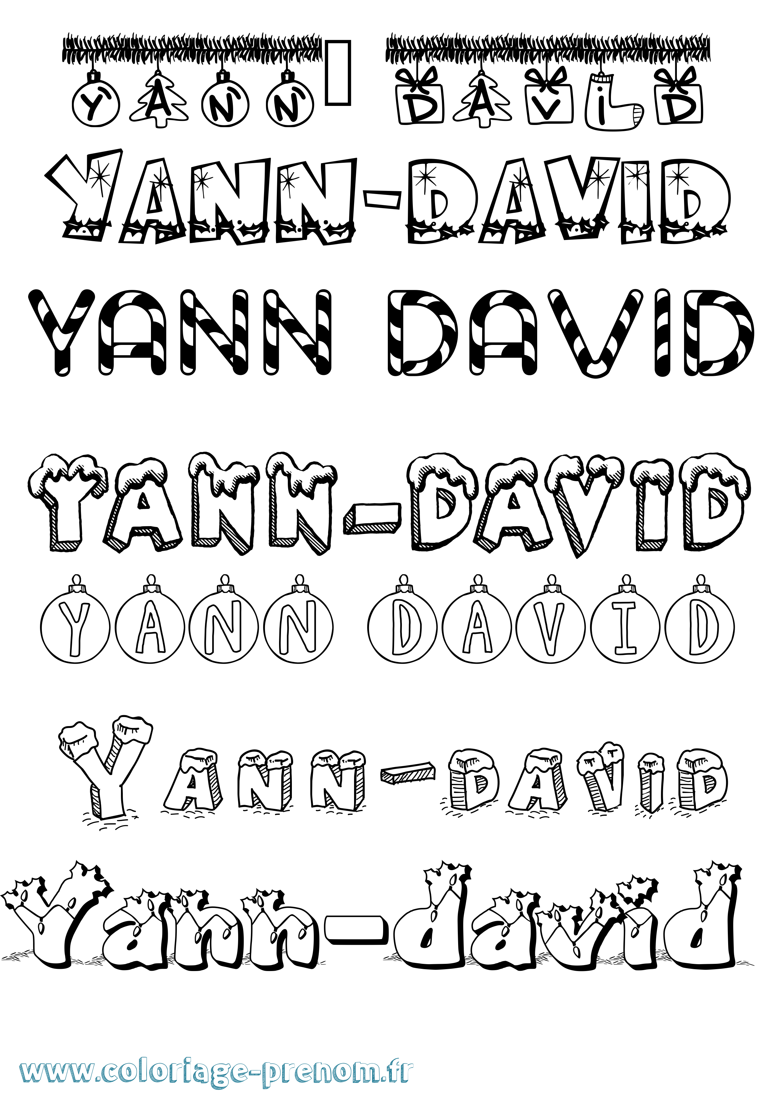 Coloriage Yann-David Noël Coloriage prénom Yann-David Noël