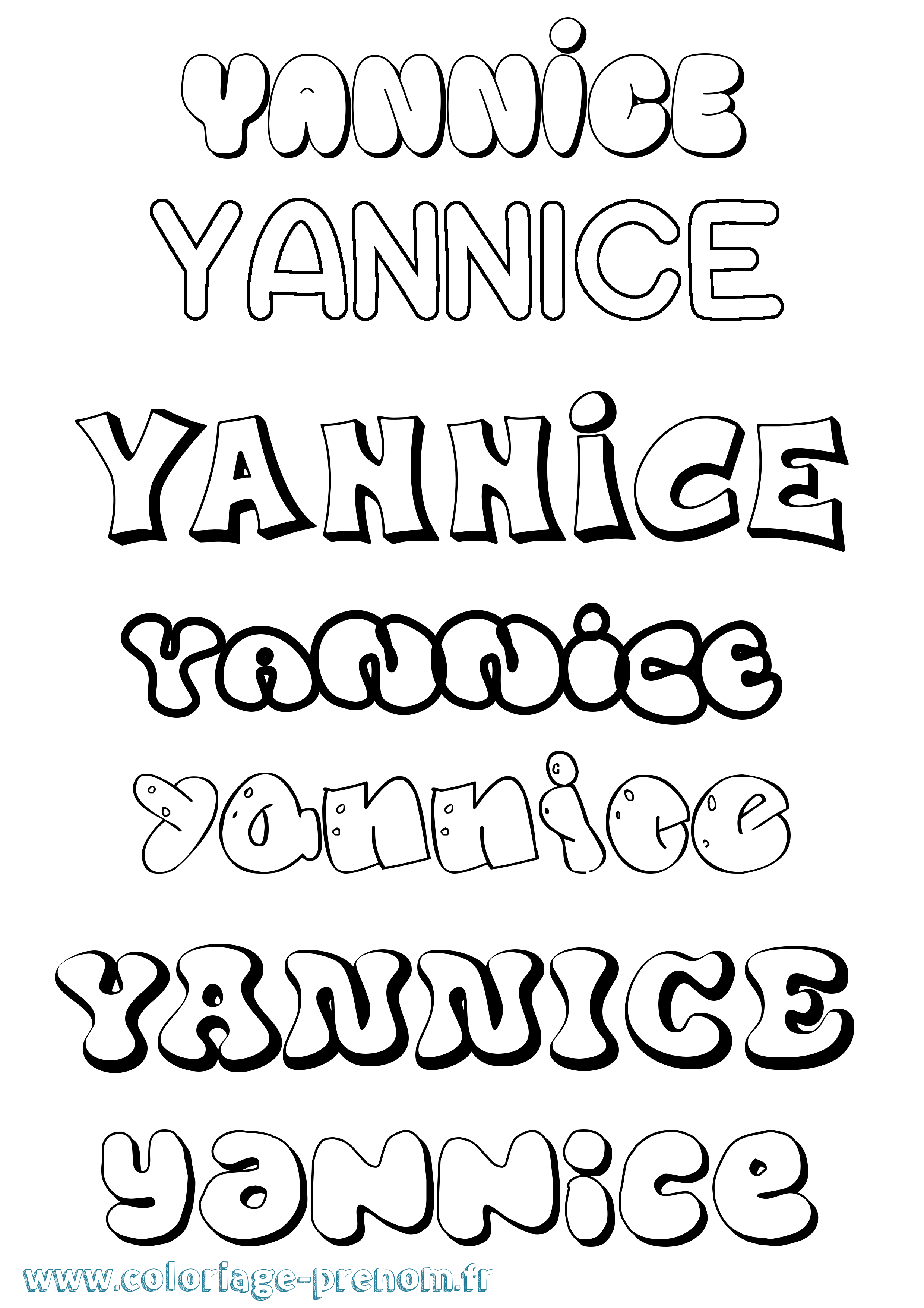 Coloriage Yannice Bubble Coloriage prénom Yannice Bubble