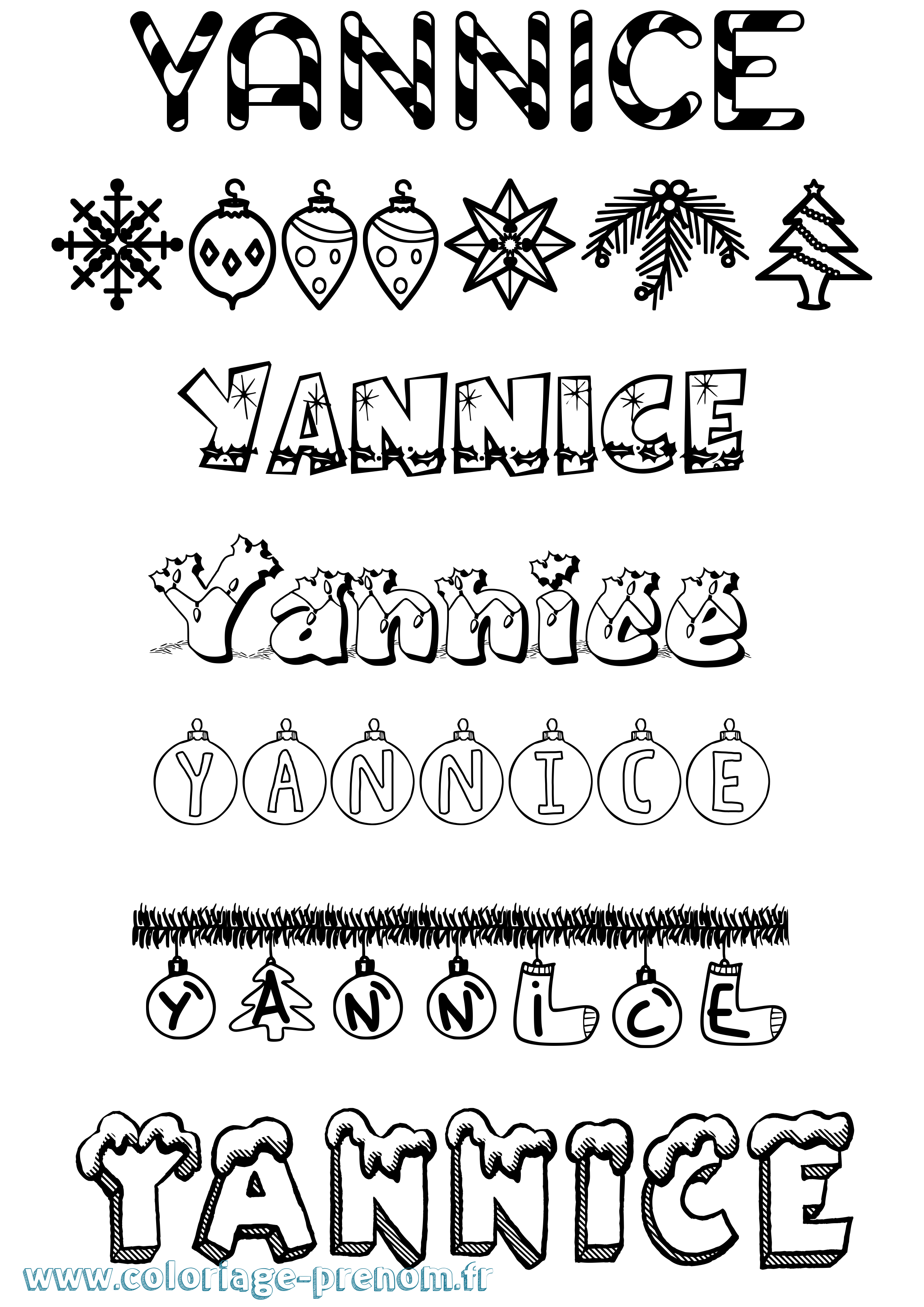 Coloriage Yannice Noël Coloriage prénom Yannice Noël