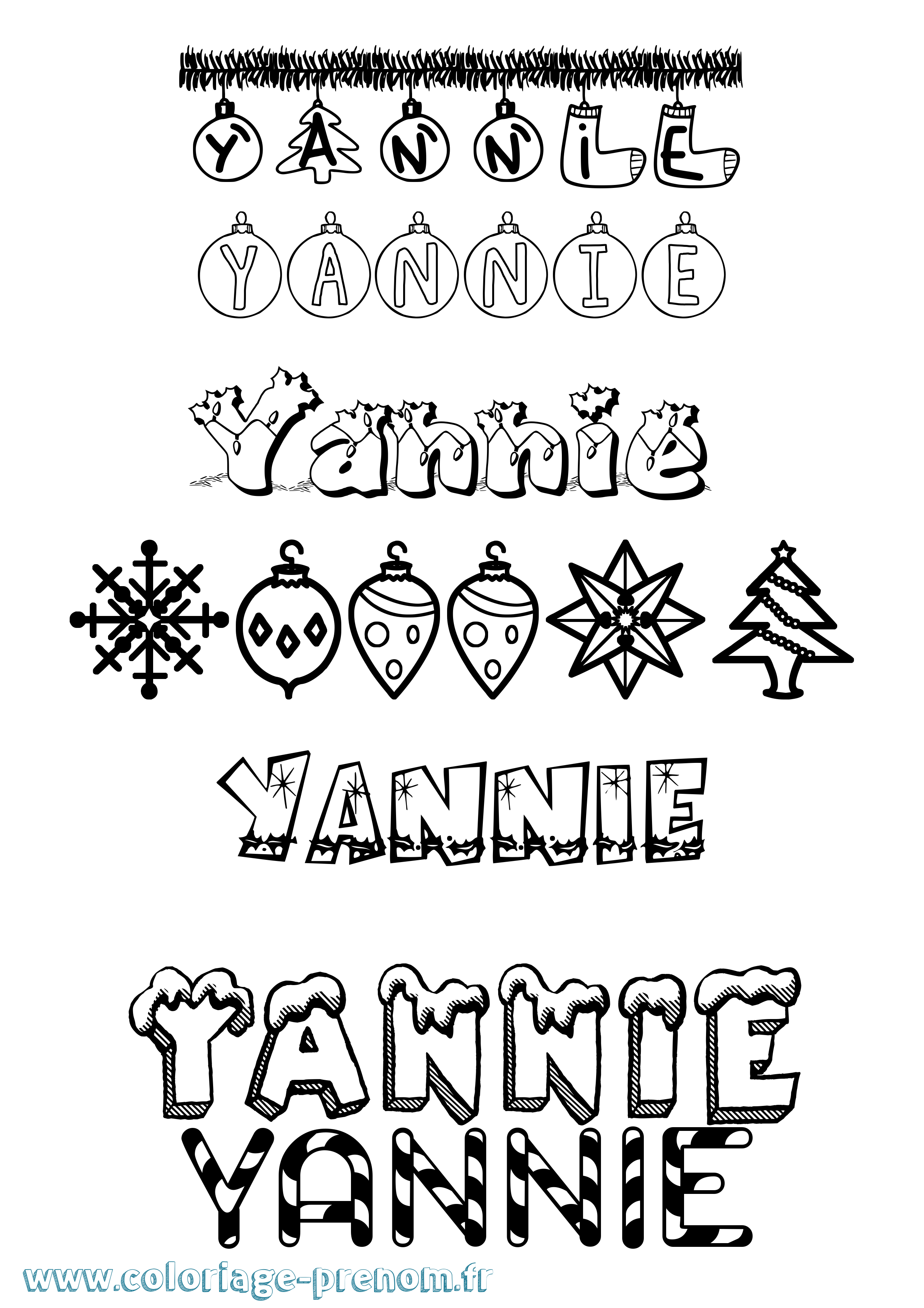 Coloriage Yannie Noël Coloriage prénom Yannie Noël