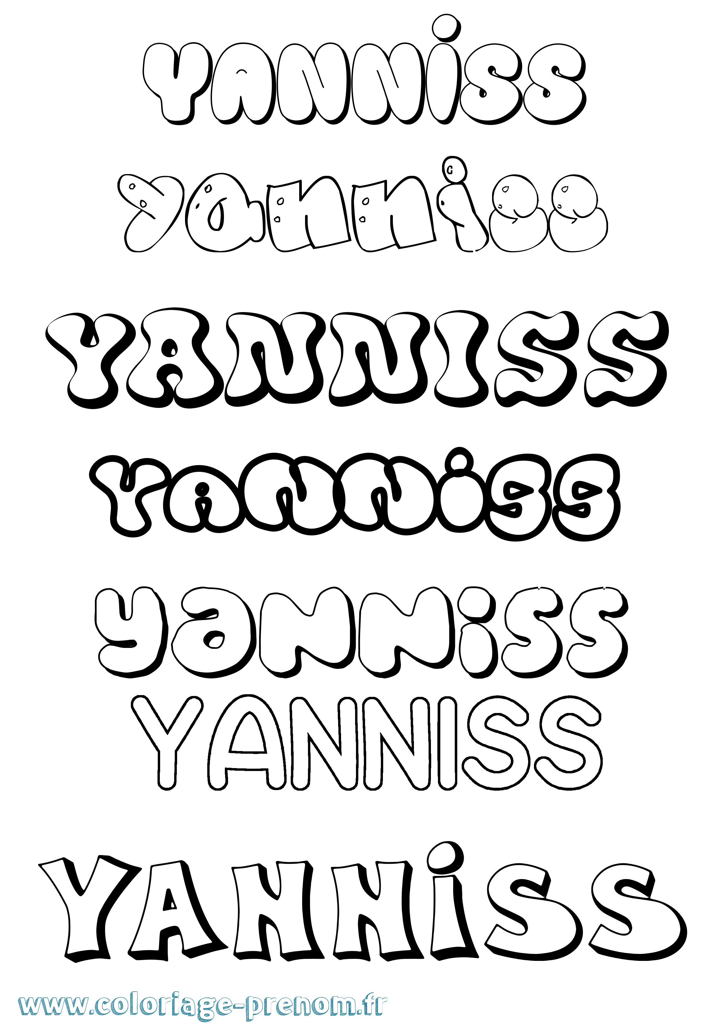 Coloriage Yanniss Bubble Coloriage prénom Yanniss Bubble
