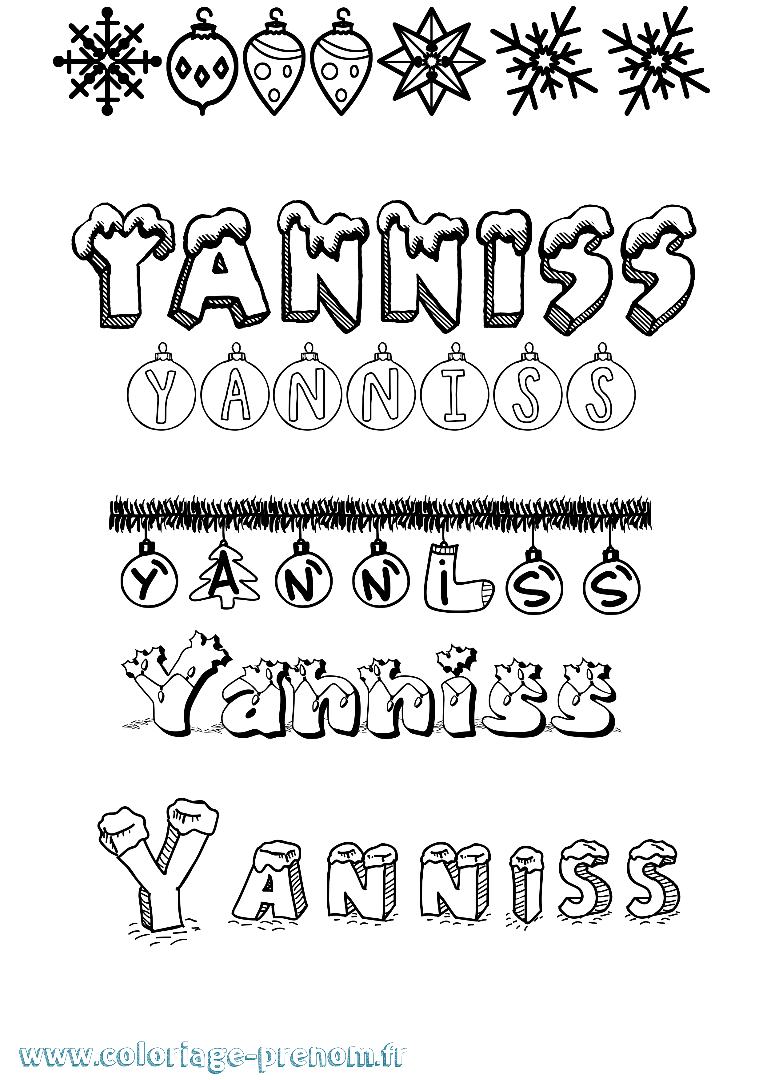 Coloriage Yanniss Noël Coloriage prénom Yanniss Noël