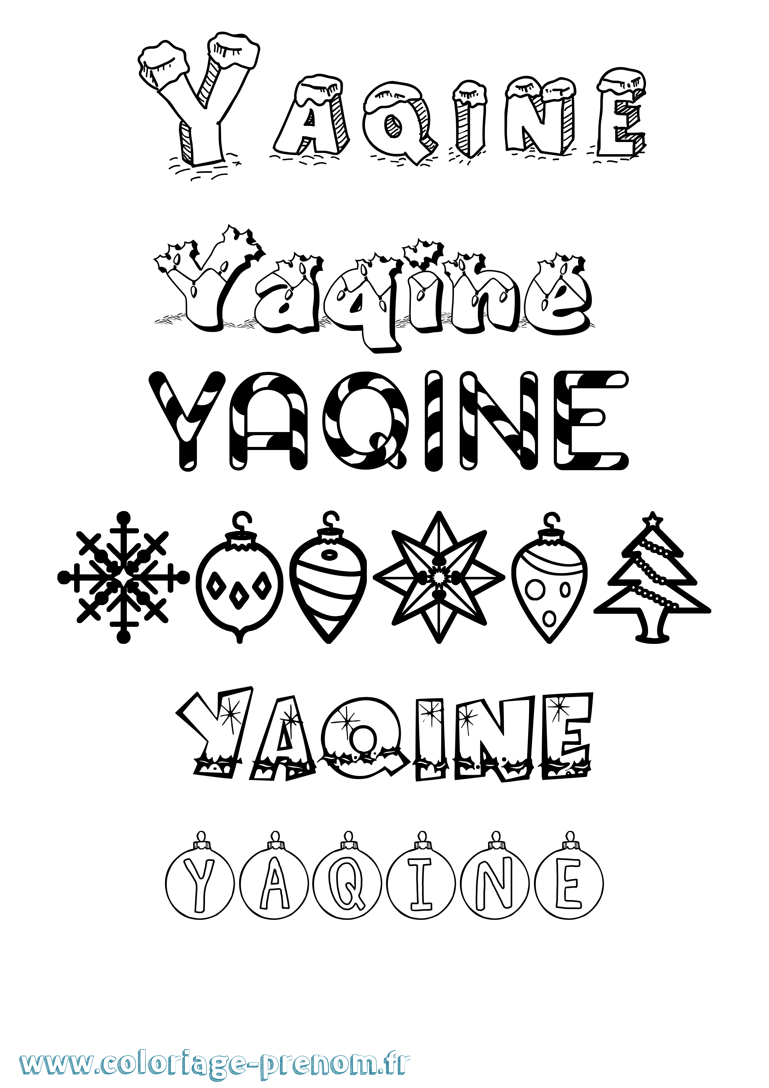Coloriage Yaqine Noël Coloriage prénom Yaqine Noël