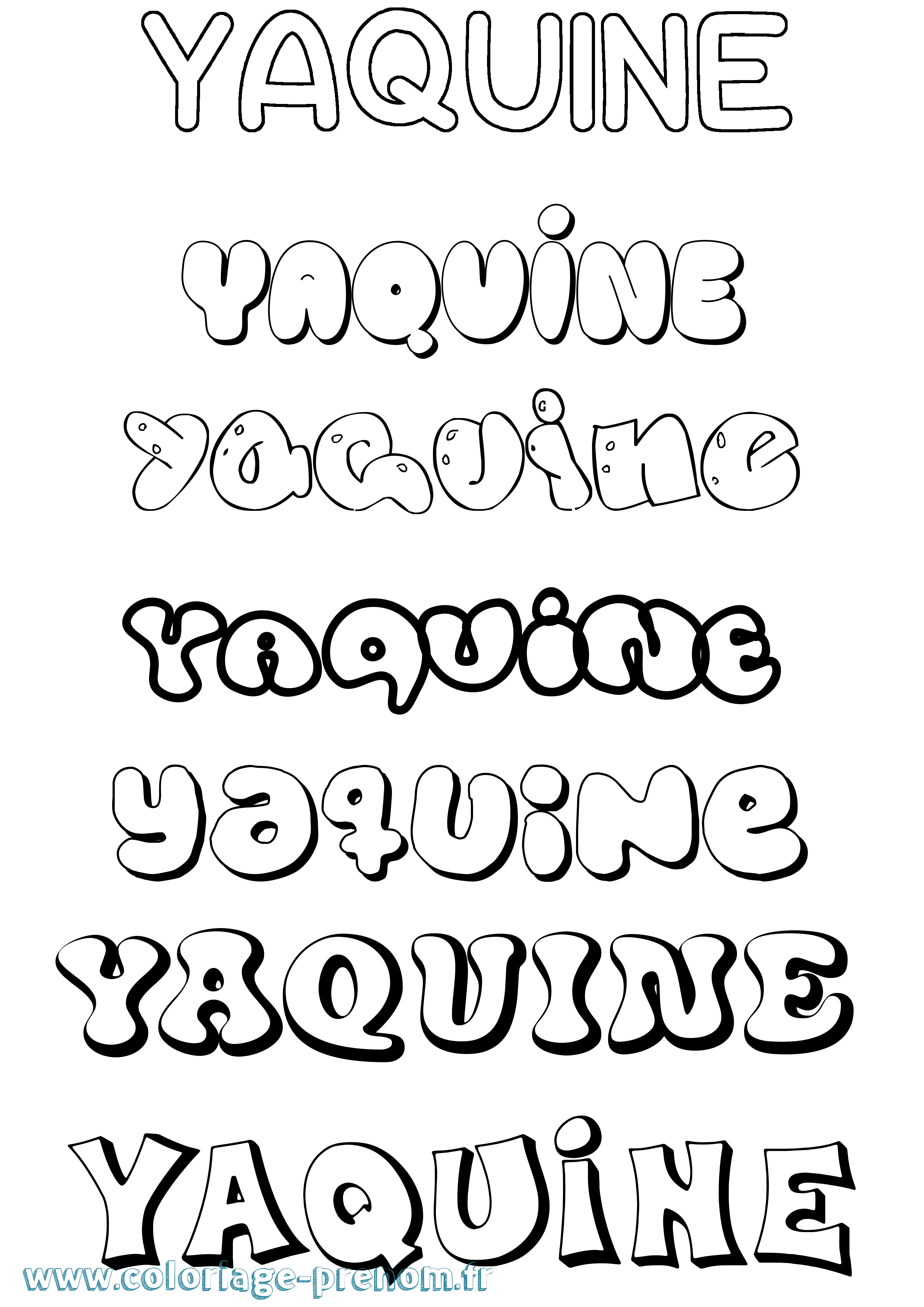 Coloriage Yaquine Bubble Coloriage prénom Yaquine Bubble