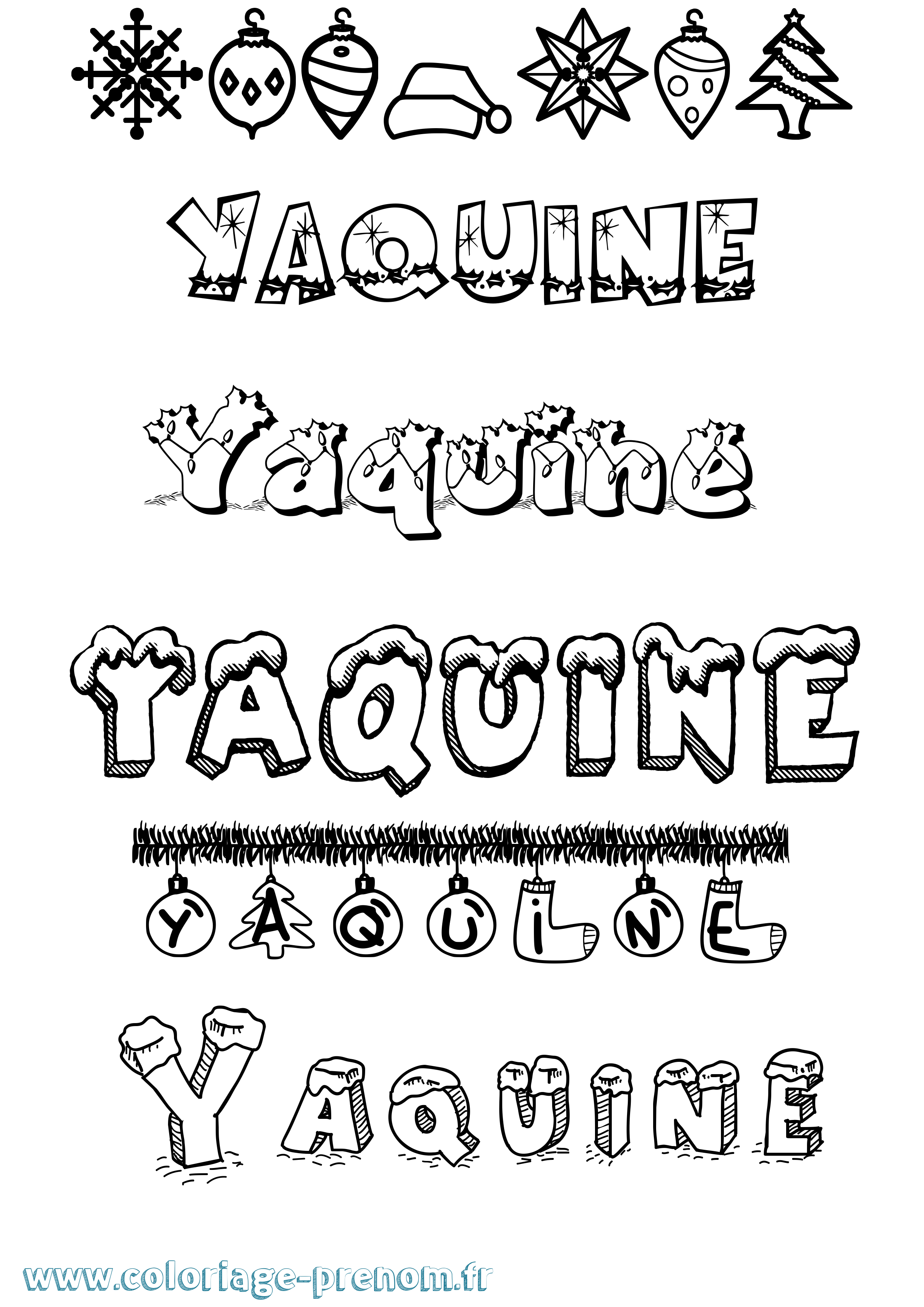 Coloriage Yaquine Noël Coloriage prénom Yaquine Noël