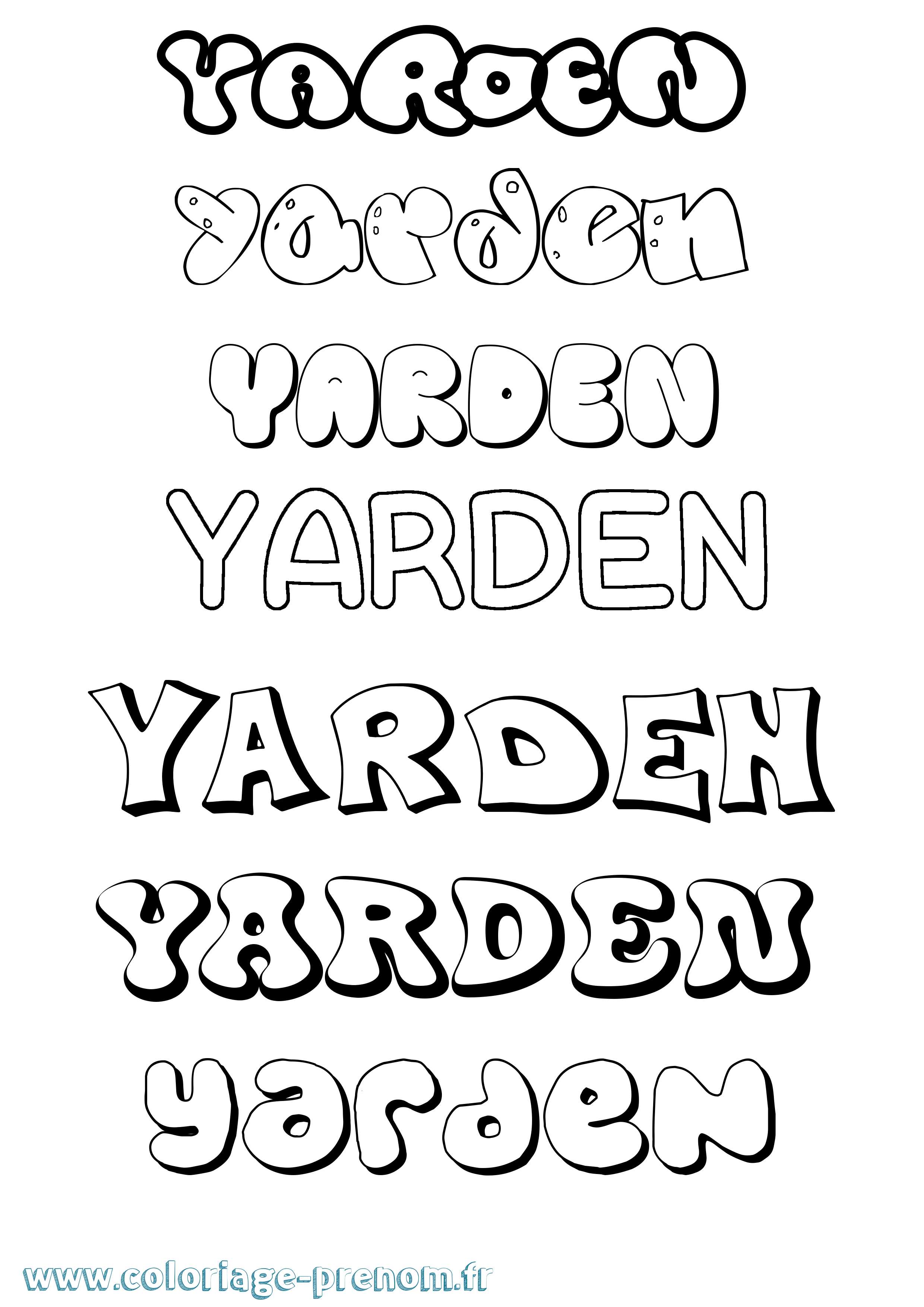 Coloriage Yarden Bubble Coloriage prénom Yarden Bubble
