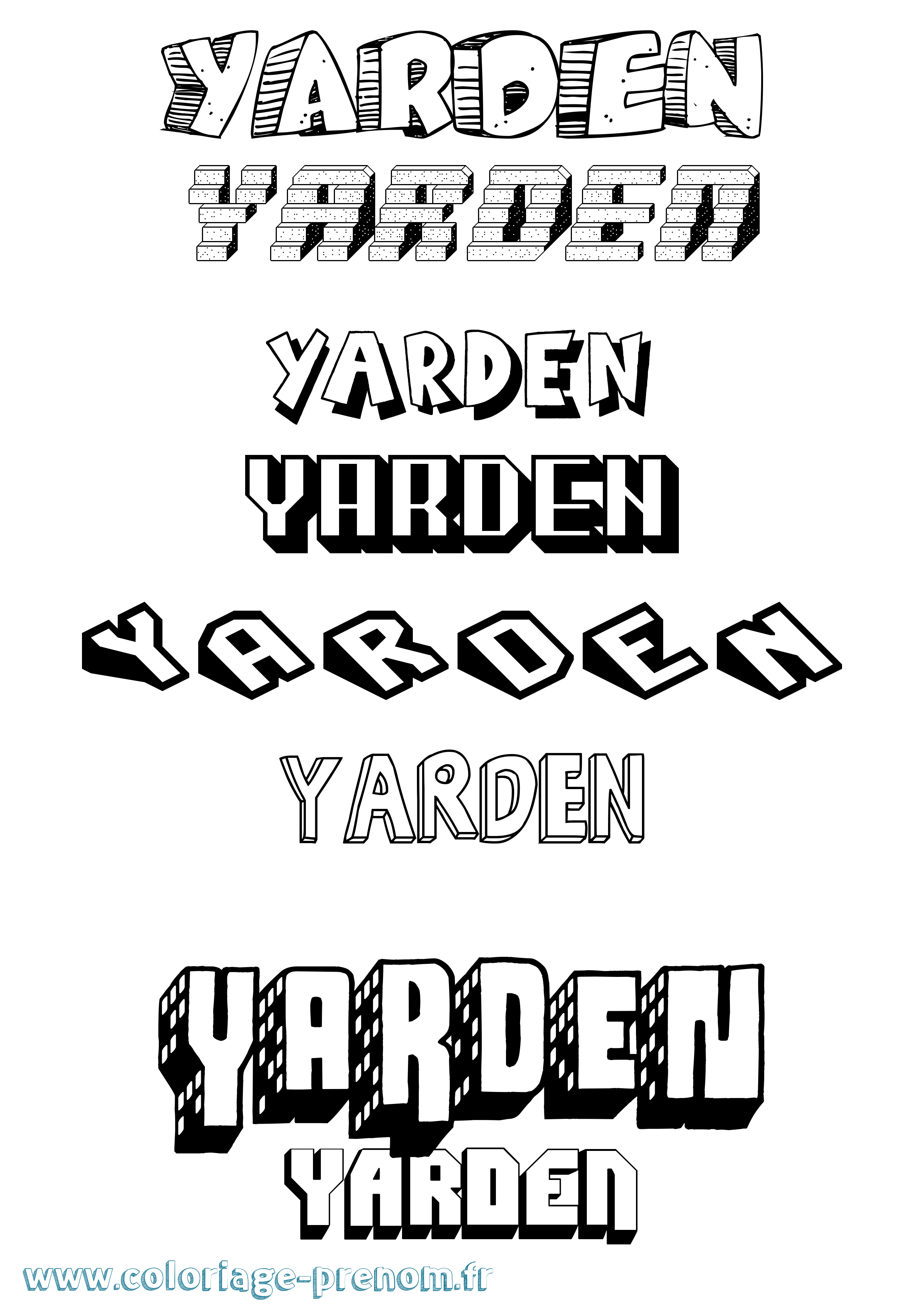 Coloriage Yarden Effet 3D Coloriage prénom Yarden Effet 3D