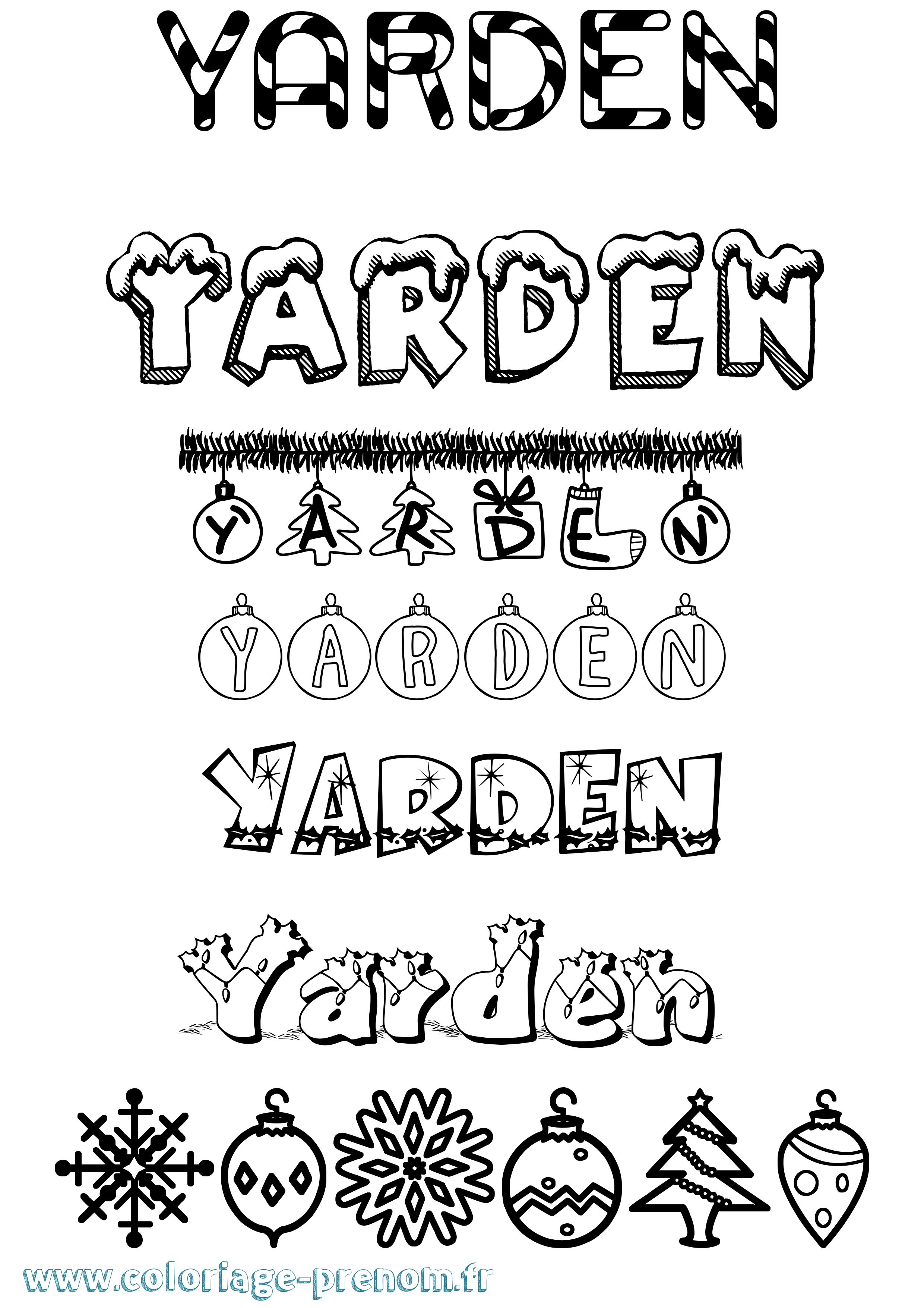 Coloriage Yarden Noël Coloriage prénom Yarden Noël