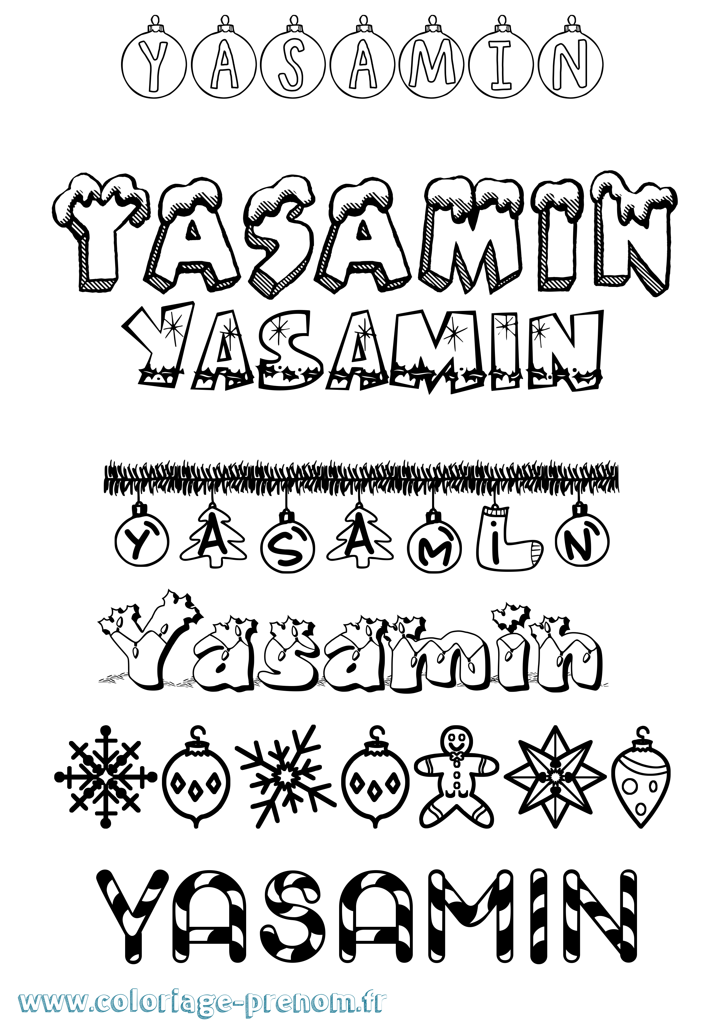 Coloriage Yasamin Noël Coloriage prénom Yasamin Noël