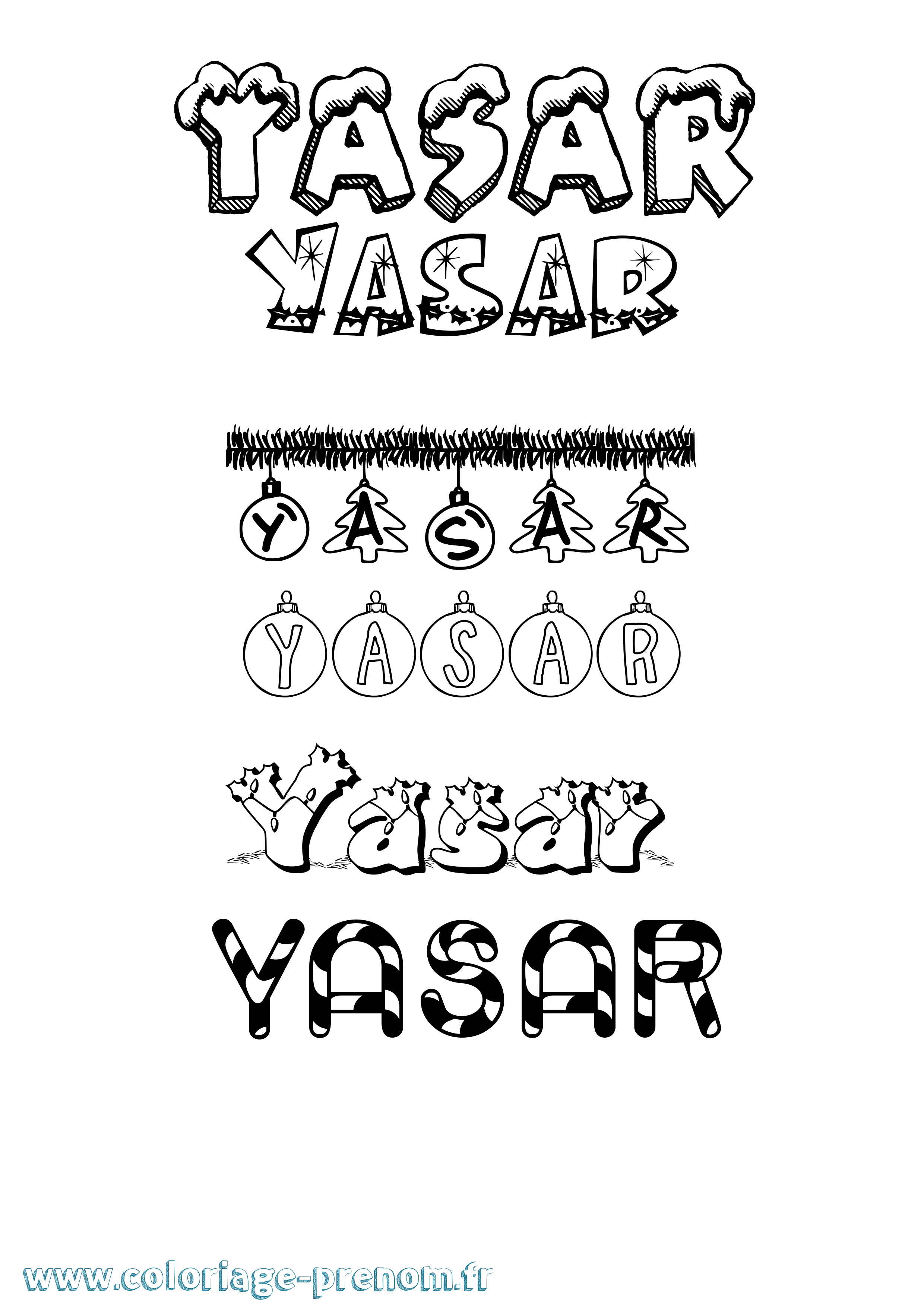 Coloriage Yasar Noël Coloriage prénom Yasar Noël