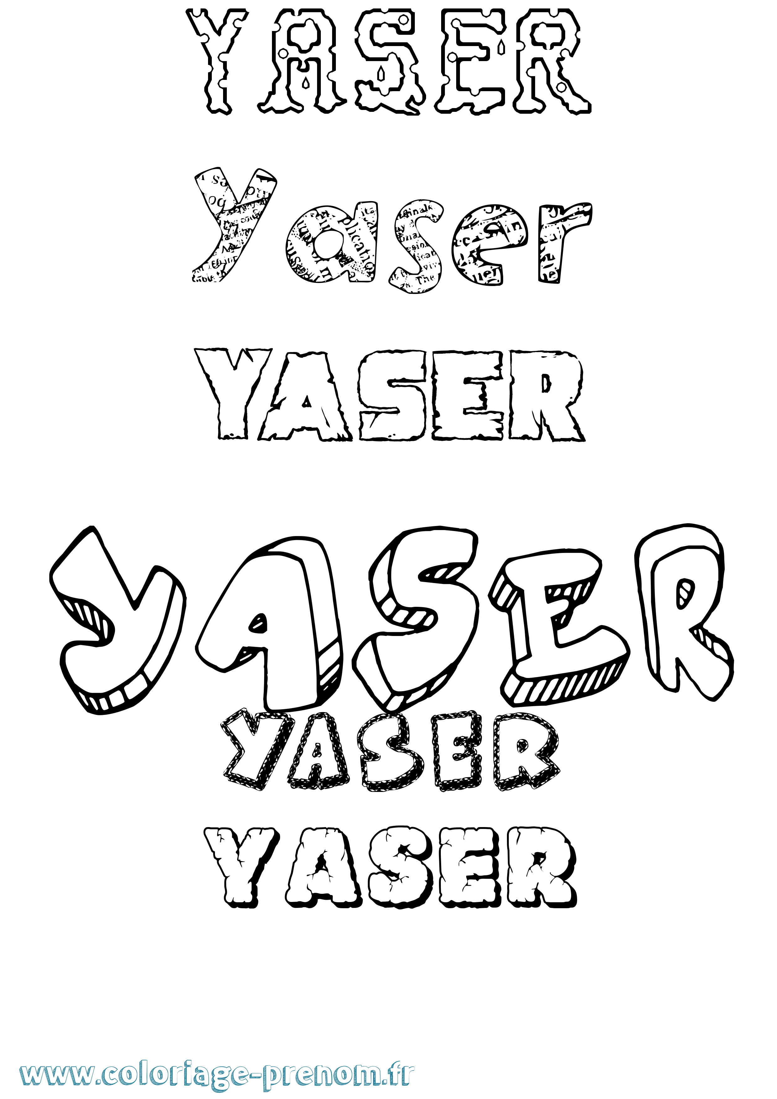 Coloriage Yaser Destructuré Coloriage prénom Yaser Destructuré
