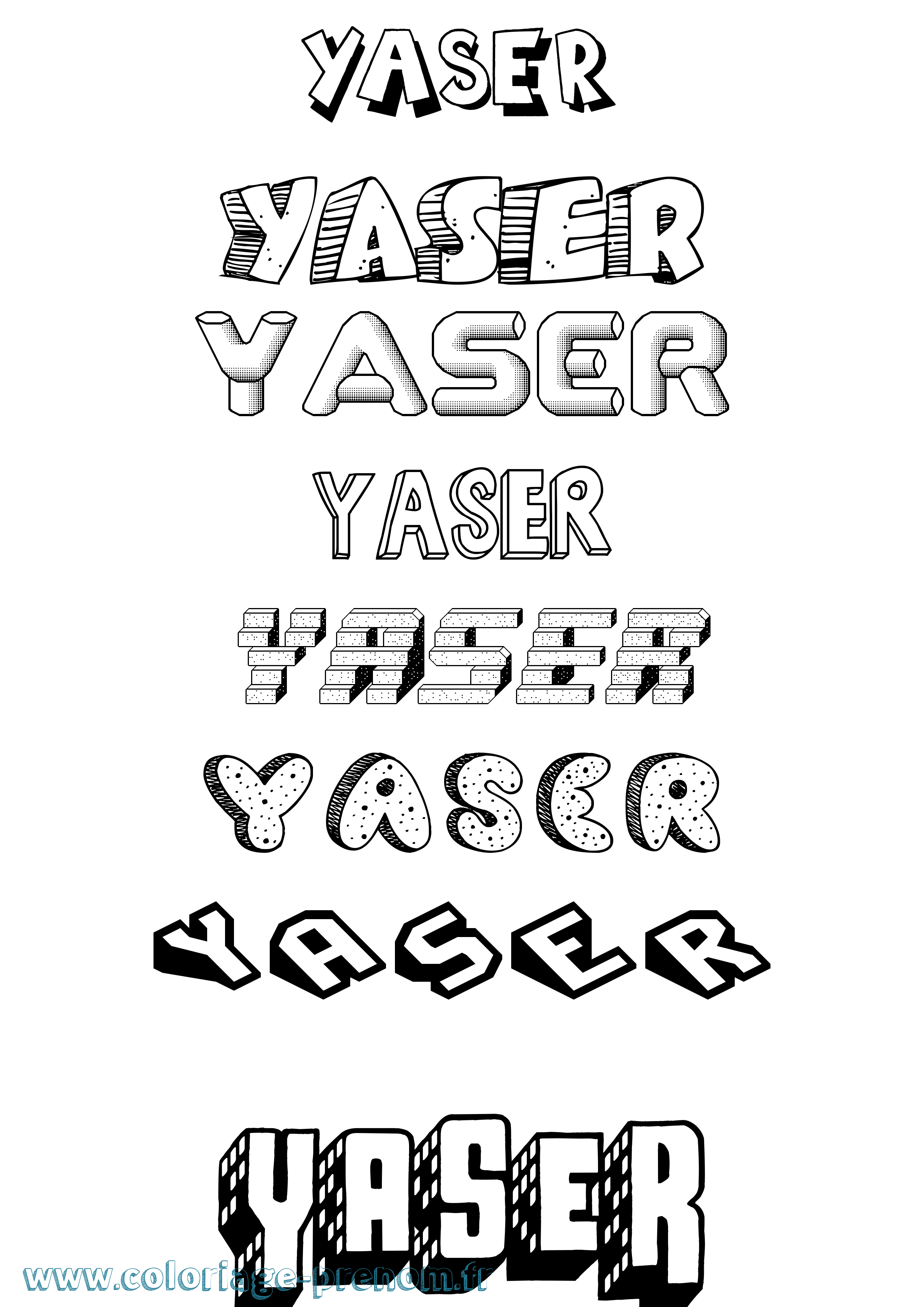 Coloriage Yaser Effet 3D Coloriage prénom Yaser Effet 3D