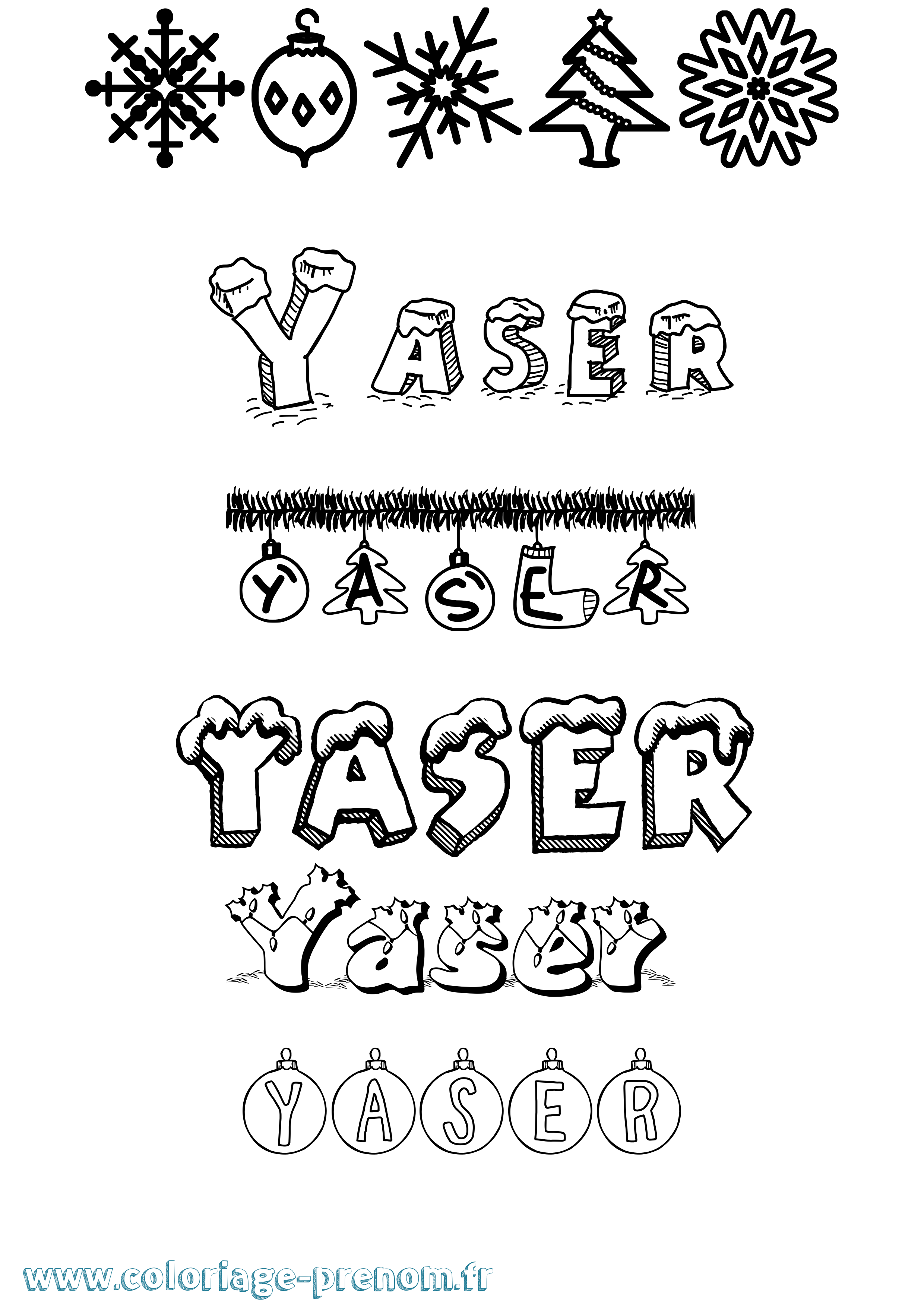 Coloriage Yaser Noël Coloriage prénom Yaser Noël