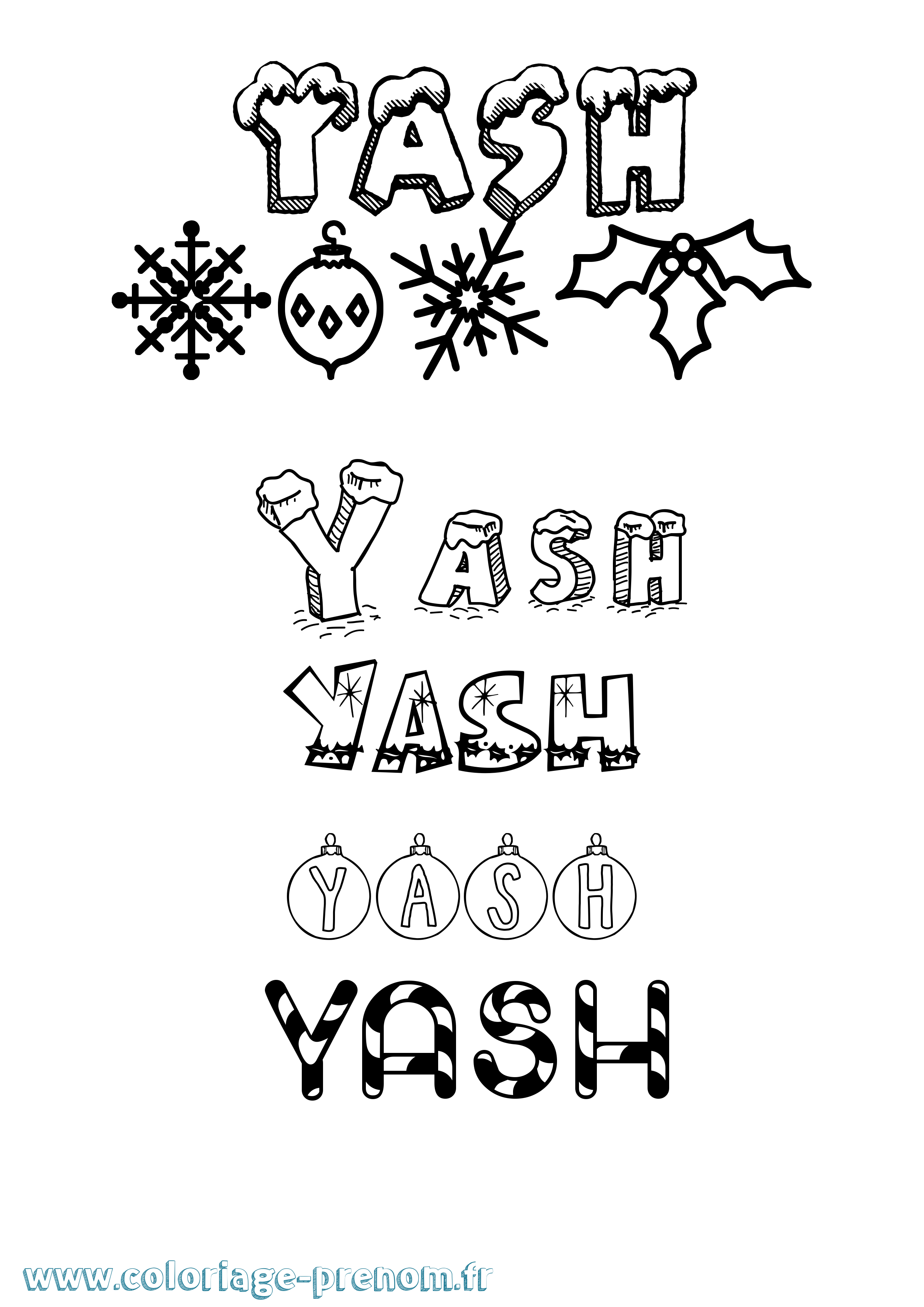 Coloriage Yash Noël Coloriage prénom Yash Noël