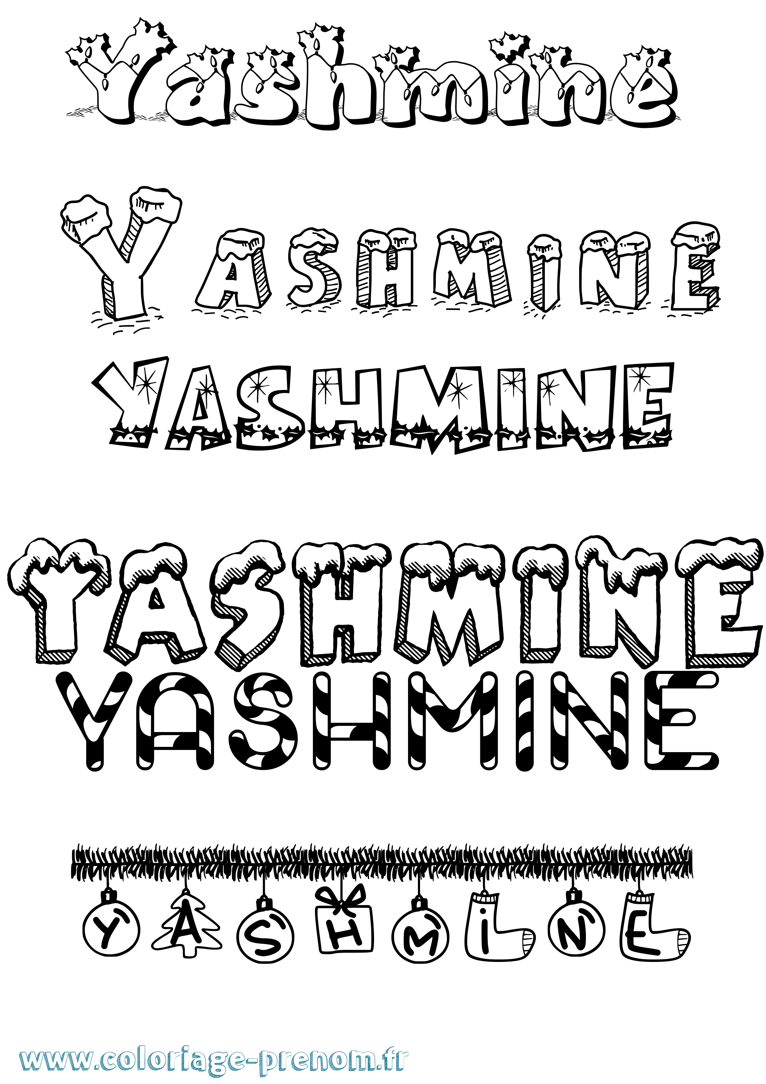 Coloriage Yashmine Noël Coloriage prénom Yashmine Noël