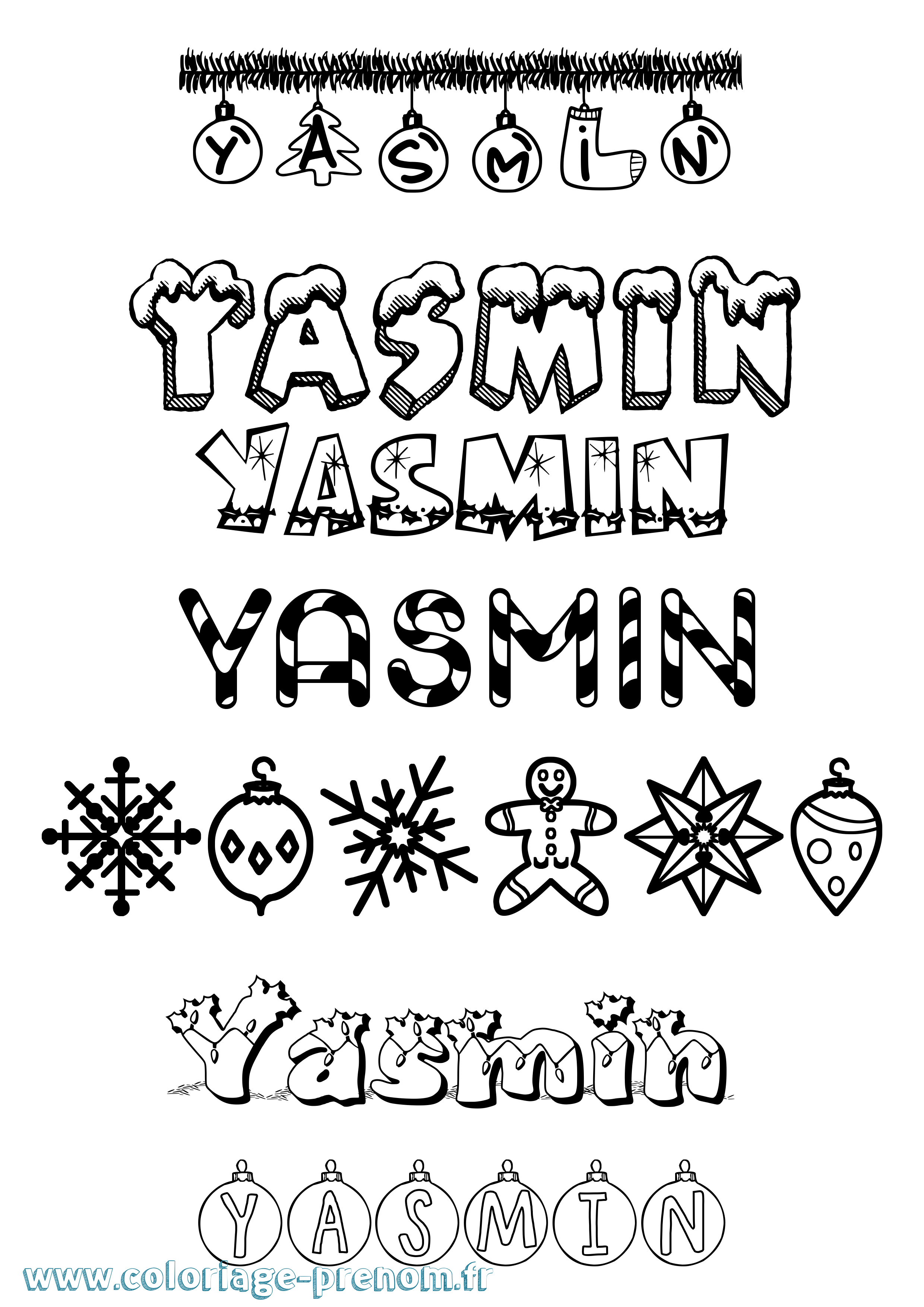 Coloriage Yasmin Noël Coloriage prénom Yasmin Noël