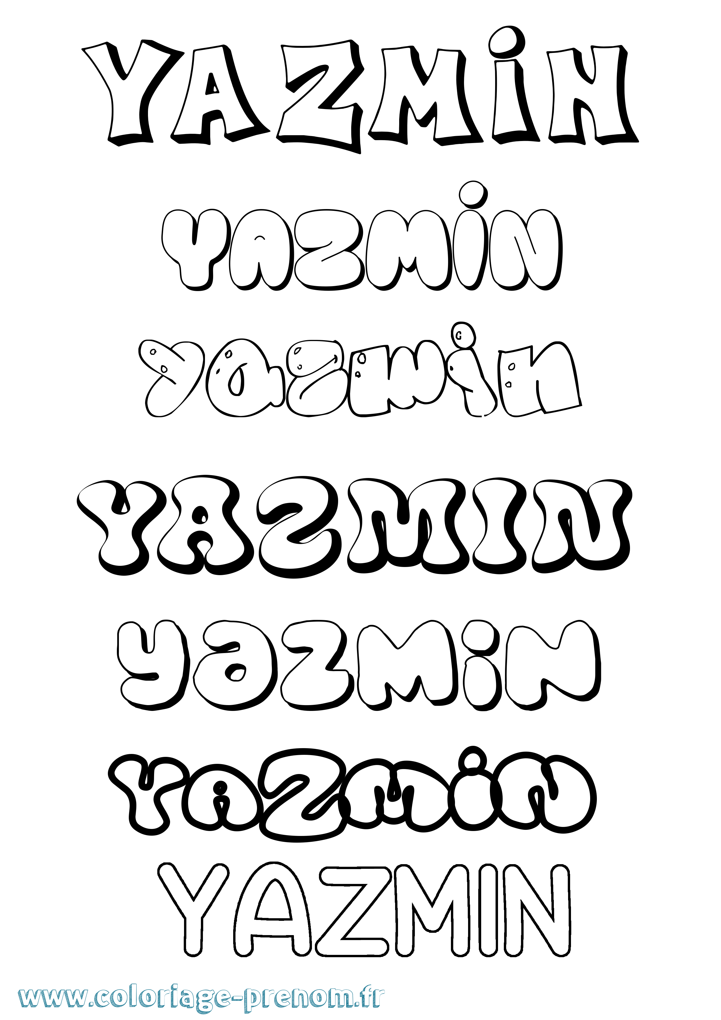 Coloriage Yazmin Bubble Coloriage prénom Yazmin Bubble