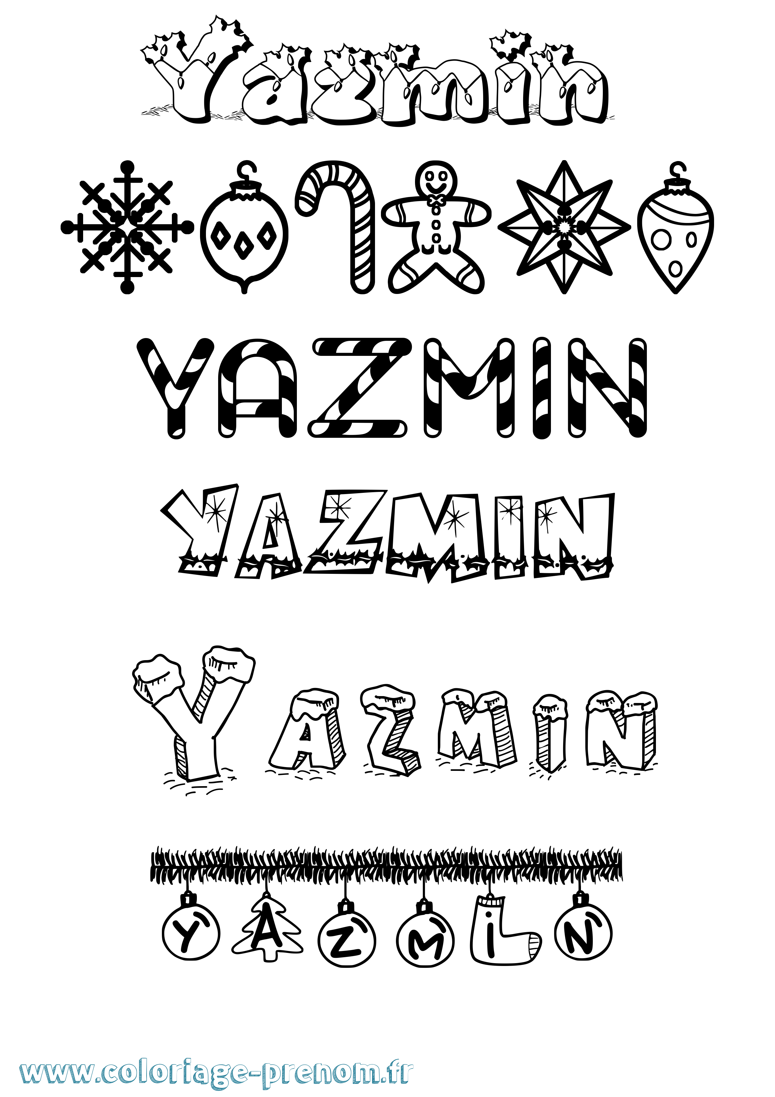 Coloriage Yazmin Noël Coloriage prénom Yazmin Noël